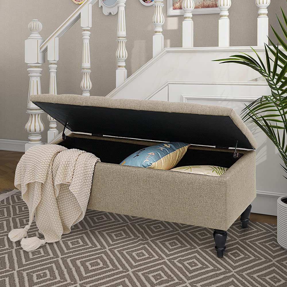 MAYPEX 38 Inch Tufted Rectangular Storage Ottoman Bench - Coffee Table with Smooth Hinge Lid, Multi-Purpose Seat for Living Room, Bedroom & Office - Beige | Perfect for Extra Seating, Hidden Storage & Home Decor