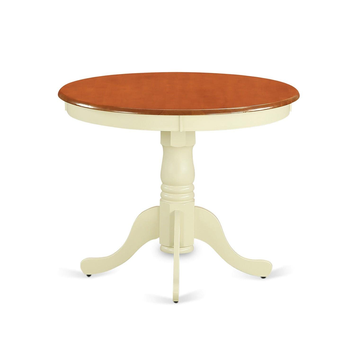 East West Furniture ANCL3-BMK-W 3-Piece Round Dining Table Set with Pedestal Base & 2 Chairs, 36x36 Inches, Buttermilk & Cherry - Perfect for Small Spaces, Apartments, Breakfast Nooks & Cozy Kitchens