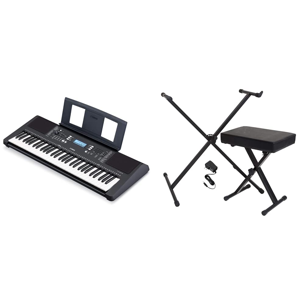 Yamaha PSRE373 61-Key Touch Sensitive Portable Keyboard with Stand, Bench & Power Supply - Complete Bundle for Beginners & Home Practice | Perfect for Music Lessons, Live Performances & Studio Recording