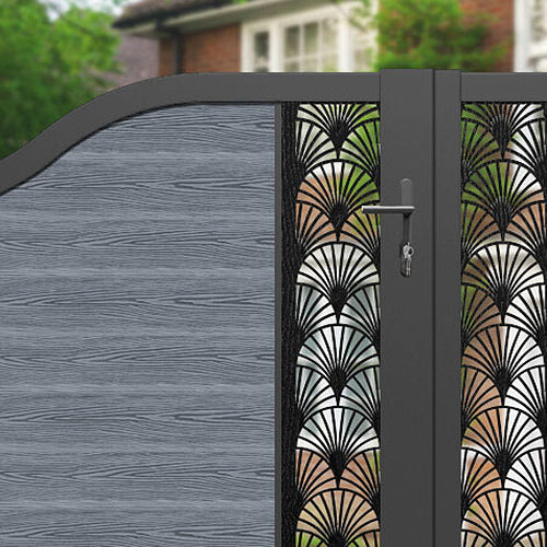 Classic Laurel Curved Top Driveway Gate - Anthracite Black Metal Fence with Middle & End Screen | Elegant Home Entrance & Property Boundary Solution for Residential & Commercial Use