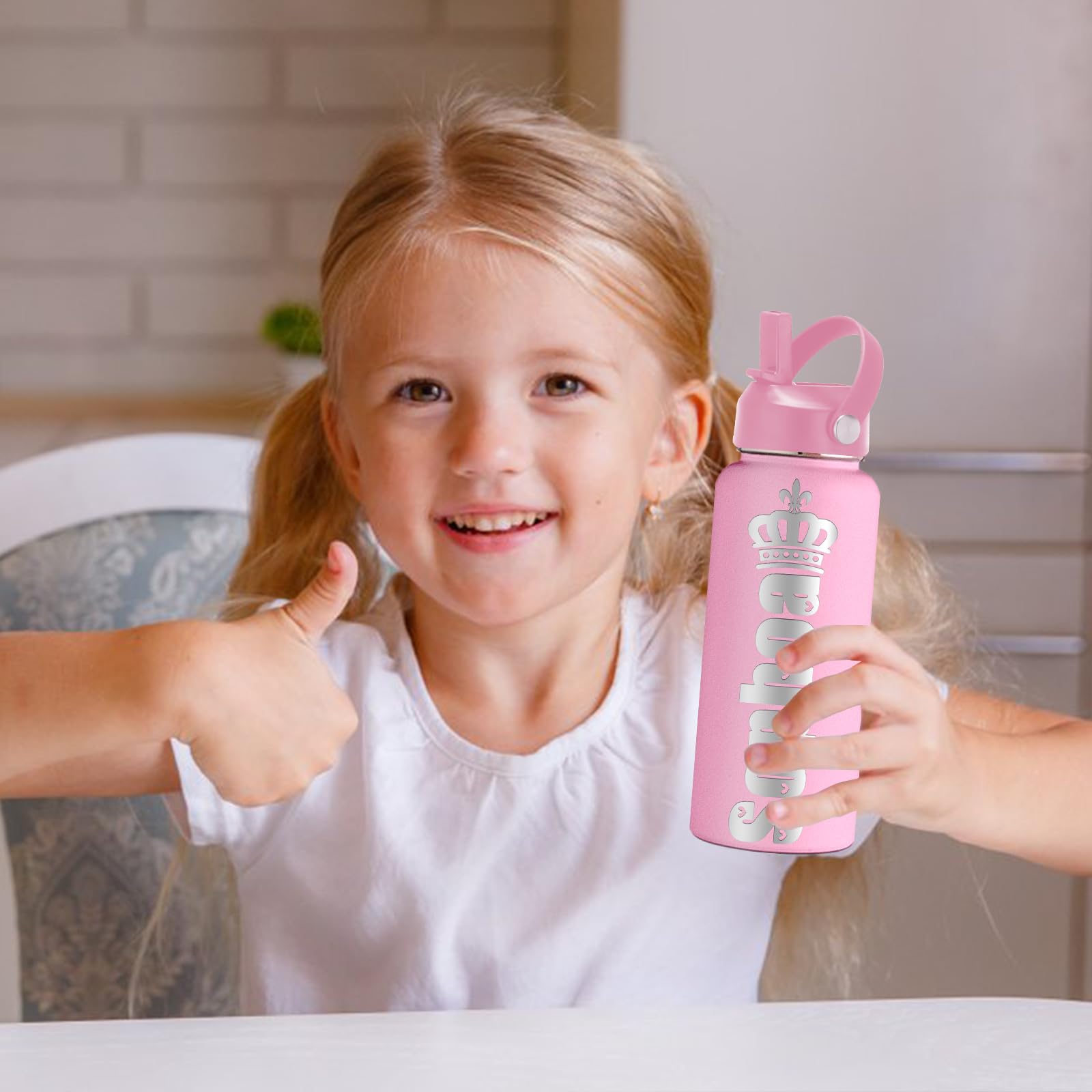 Personalized Stainless Steel Water Bottle with Straw Lid - Custom Name Engraved, Double Wall Insulated (12oz/18oz/24oz/32oz/40oz) - Perfect for School, Gym, Hiking & Outdoor Activities