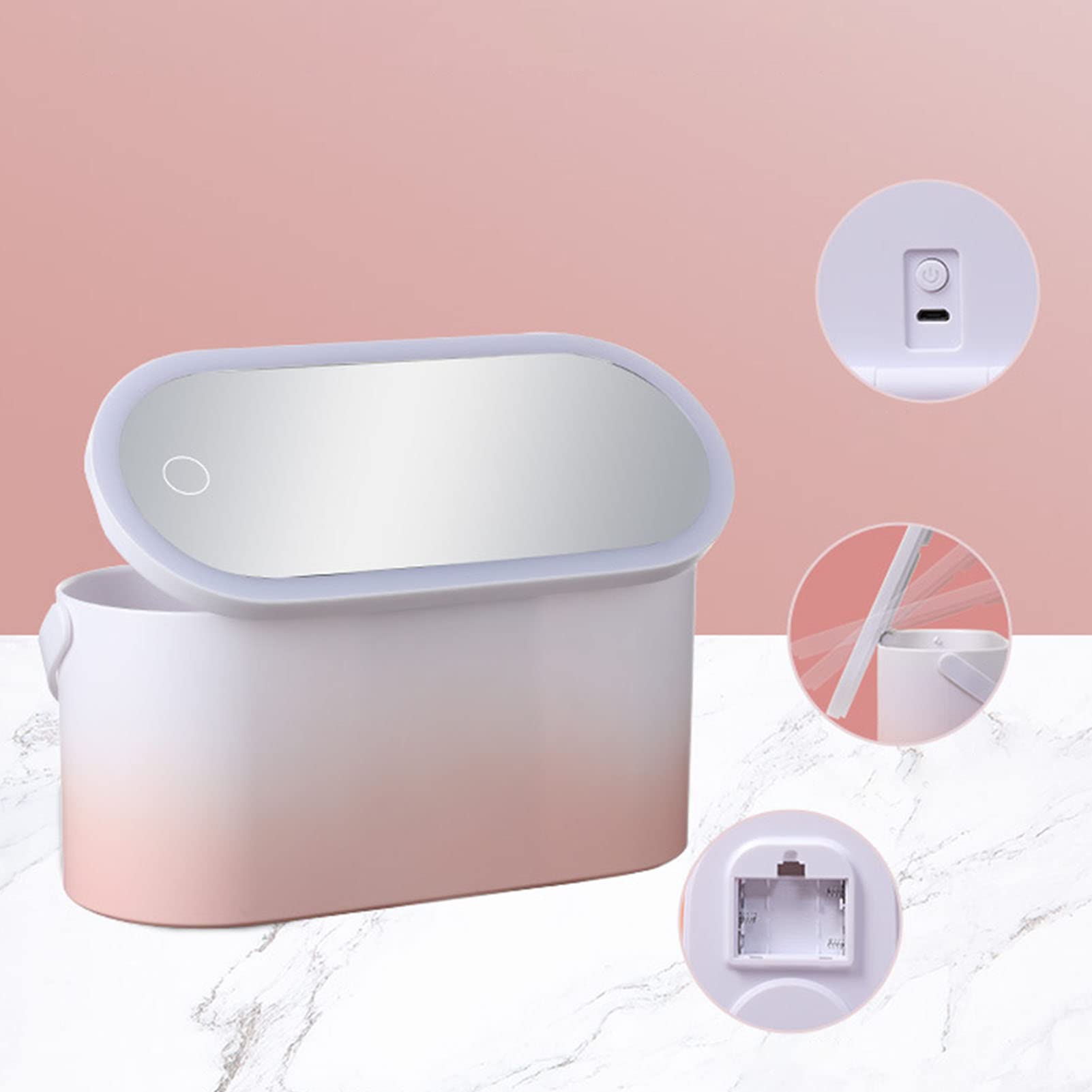 Portable LED Makeup Mirror Travel Case - Yeqoo Pink Gradient Cosmetic Organizer with Lights | Perfect for Women's Travel, Home Vanity & On-the-Go Touch Ups