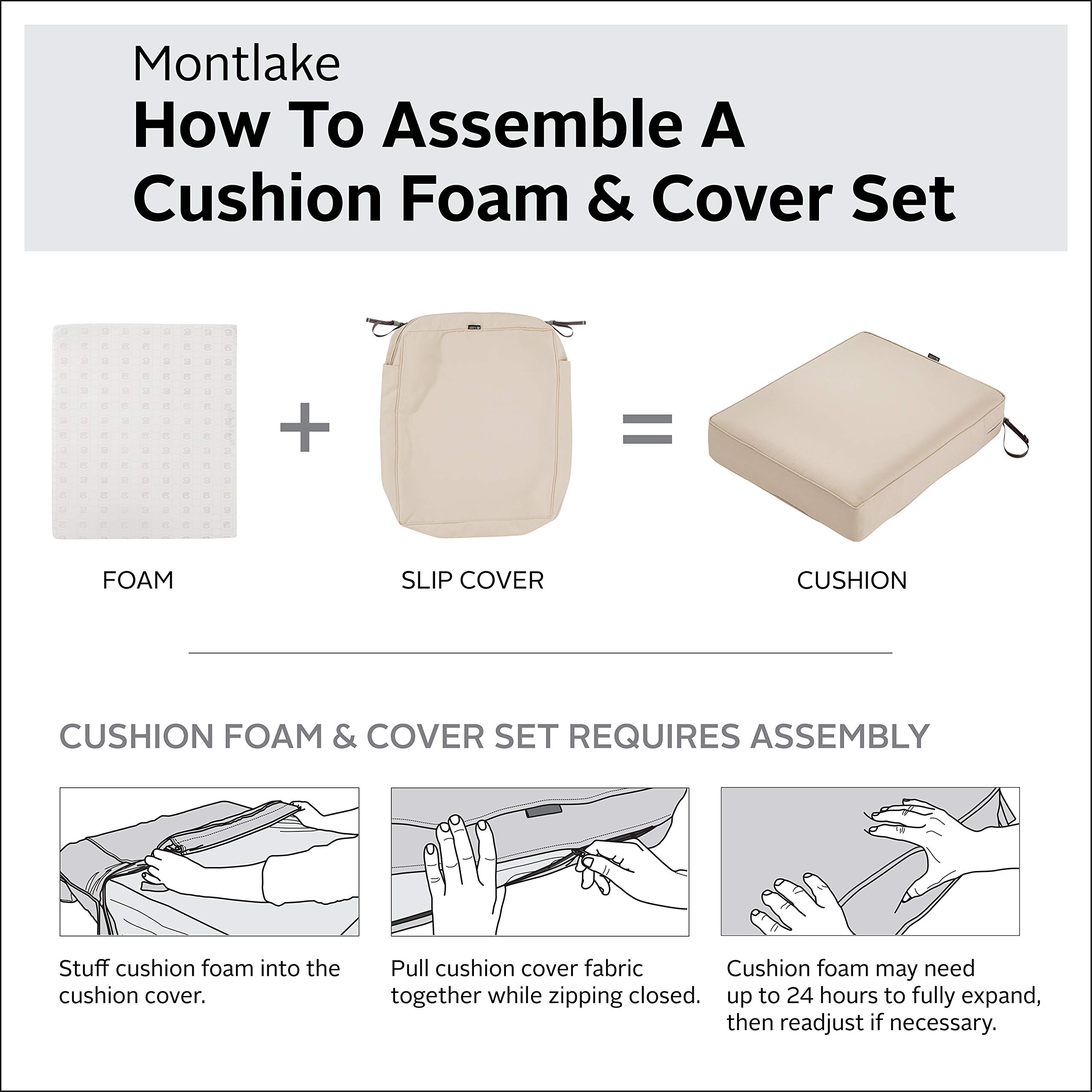 Montlake FadeSafe Water-Resistant 44 x 20 x 3 Inch Outdoor Patio Chair Cushion Set in Antique Beige - Durable Weatherproof Cushions for Garden, Deck, Poolside & Outdoor Furniture