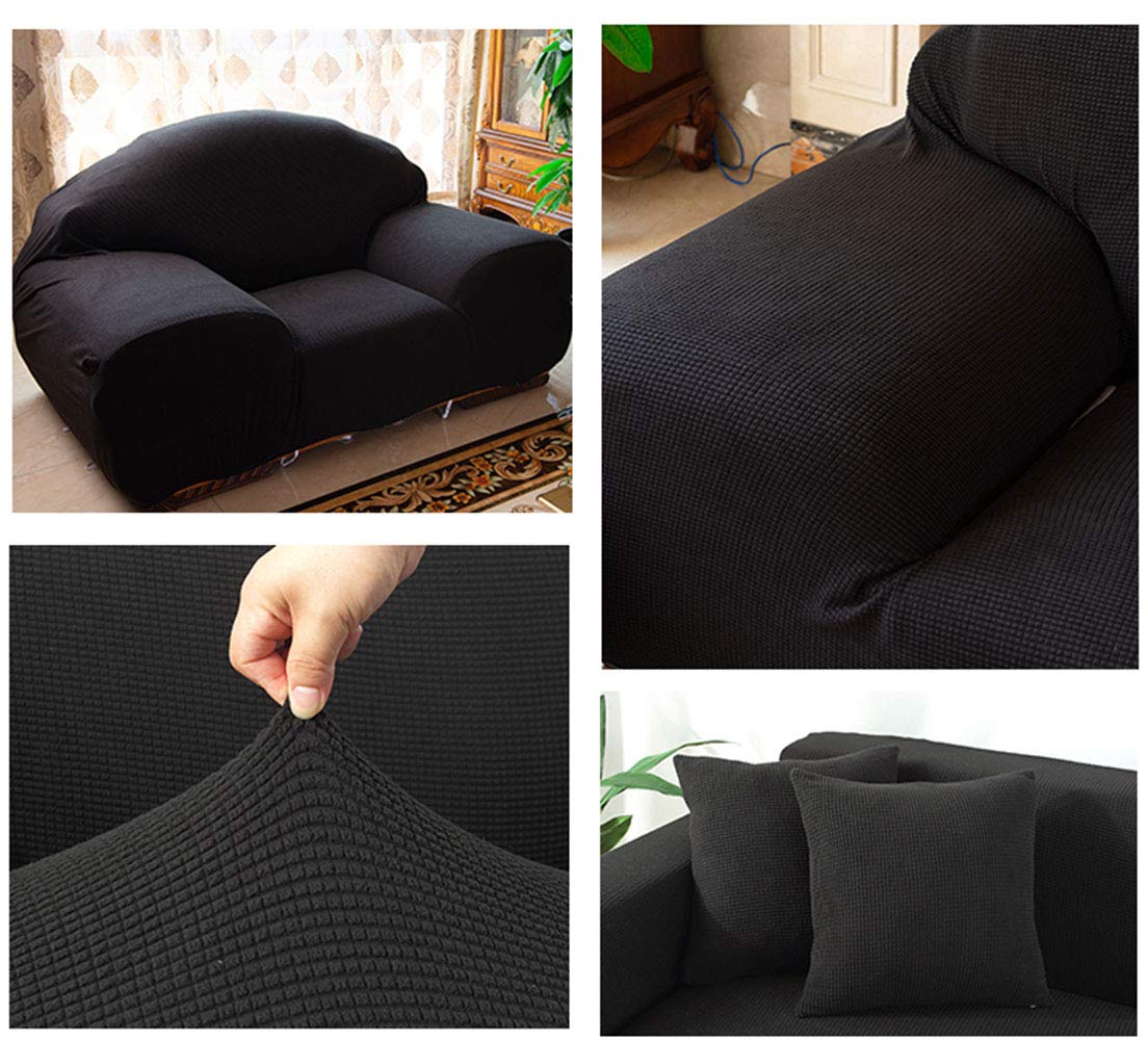 Elastic Waterproof Sofa Cover - Stretchable Universal Slipcover for 4-Seater Couches, Soft Washable Polyester Spandex Fabric (Black) | Perfect for Pets, Kids & Home Protection