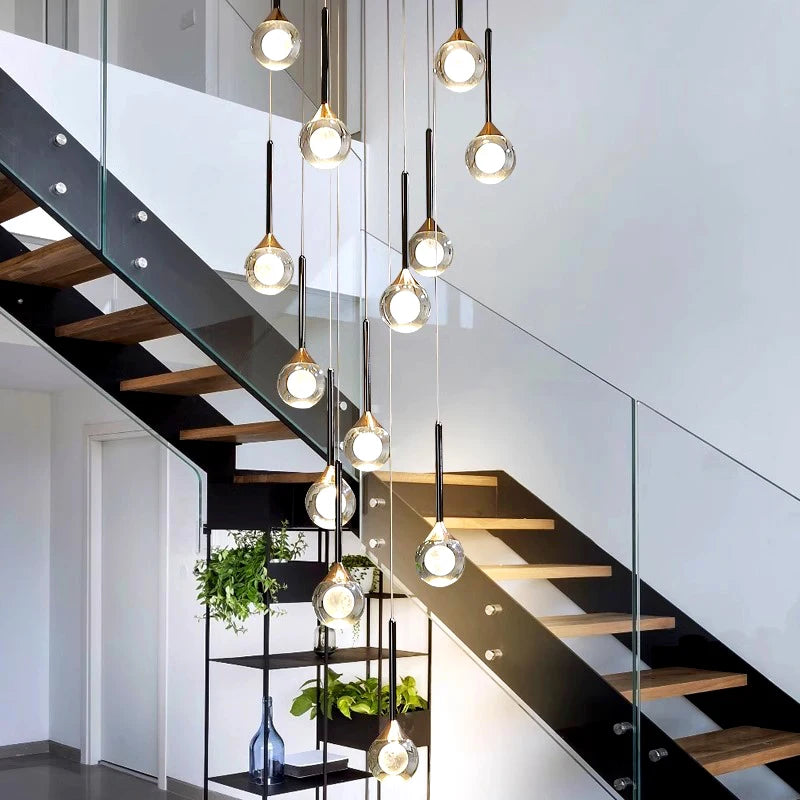Modern Crystal Stairway Chandelier Ceiling Light - Elegant Lighting Fixture for Staircases, Hallways & Entryways | Dimmable LED Chandelier for Home Decor & Luxury Interiors