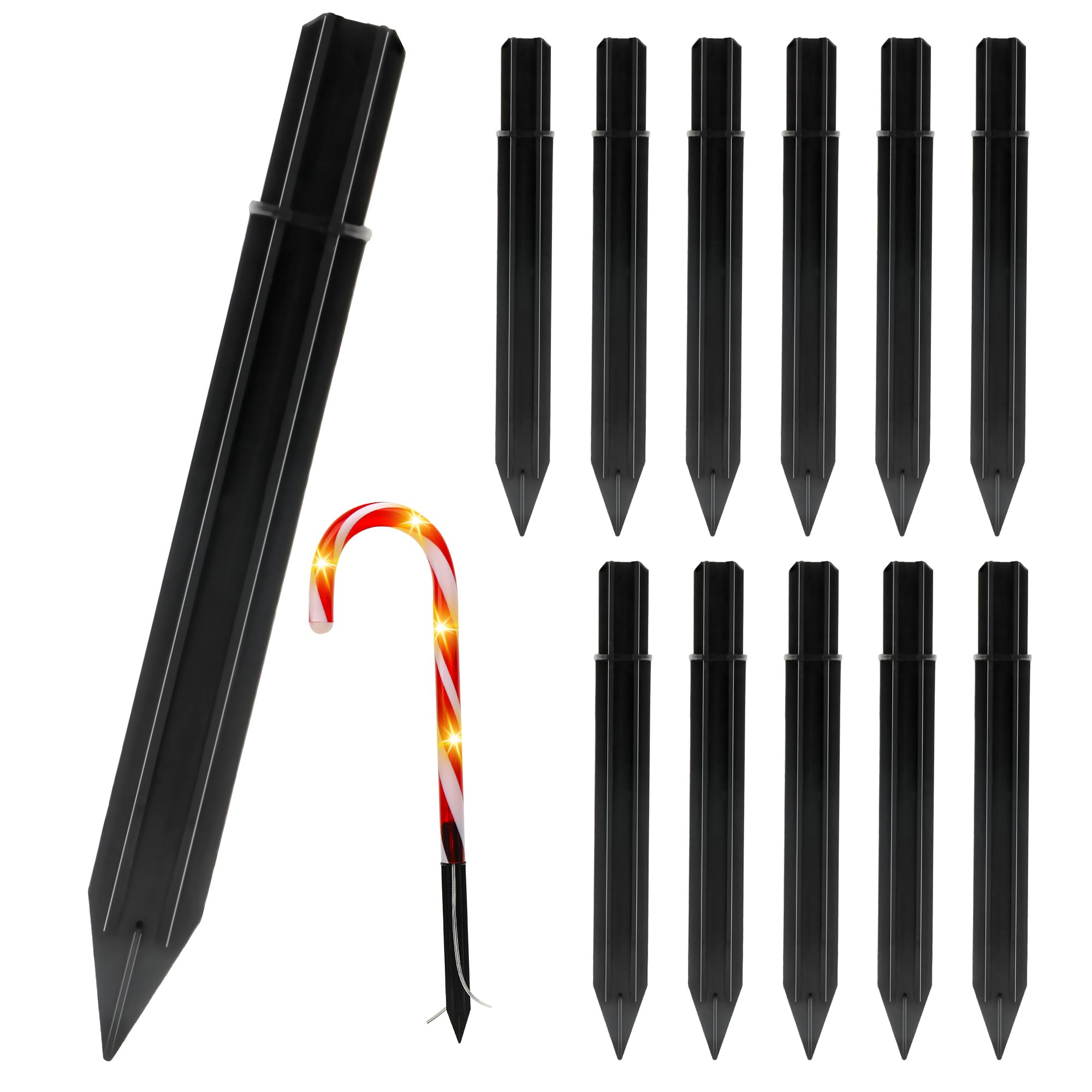 12PCS Christmas Candy Cane Light Replacement Stakes - 0.7 x 6.05 Inch Plastic Pathway Marker Spikes for Outdoor Holiday Decorations, Perfect for Securing Candy Cane Lights in Yards, Walkways and Driveways During Christmas Season