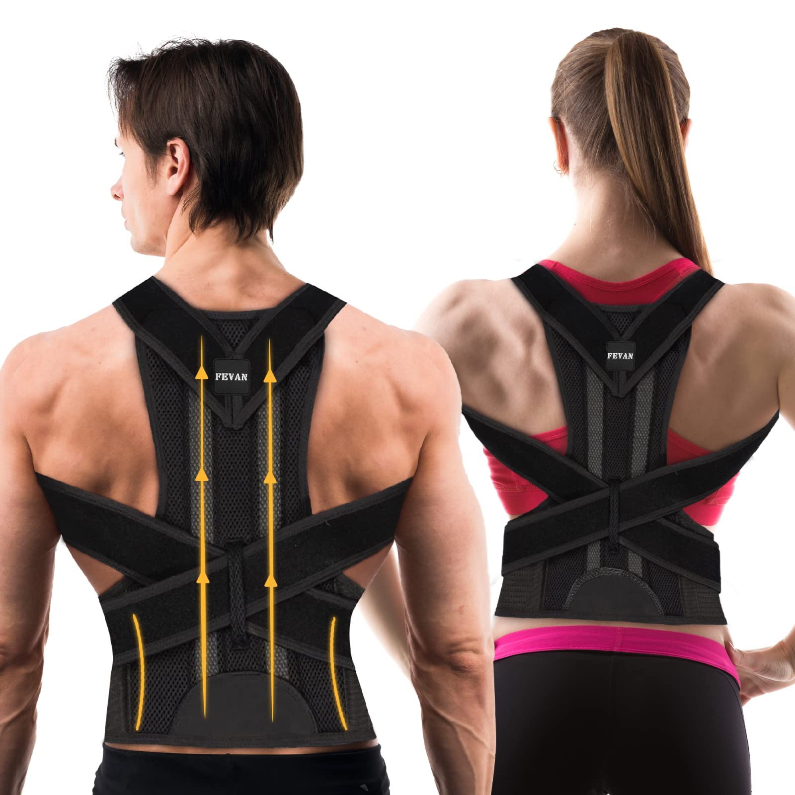 FEVAN Adjustable Posture Corrector for Women & Men - Breathable Back Brace for Pain Relief - Supports Neck & Back - Ideal for Office Work, Sitting, Driving & Daily Activities