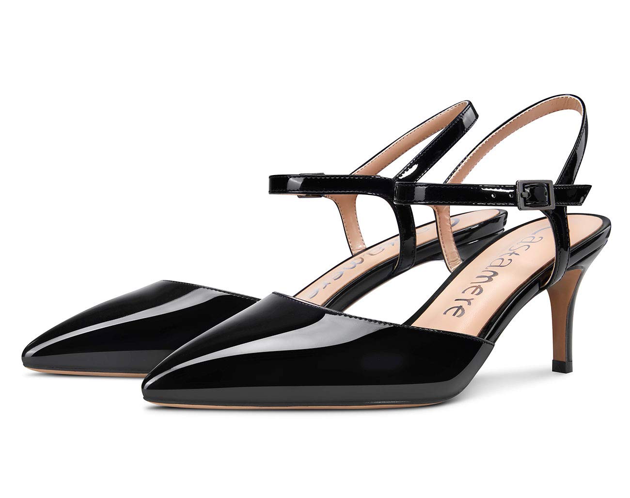 Castamere Women's Slingback Kitten Heels - 6.5CM Pointy Toe Pumps with Ankle Strap & Strappy Design | Perfect for Office, Wedding & Evening Events