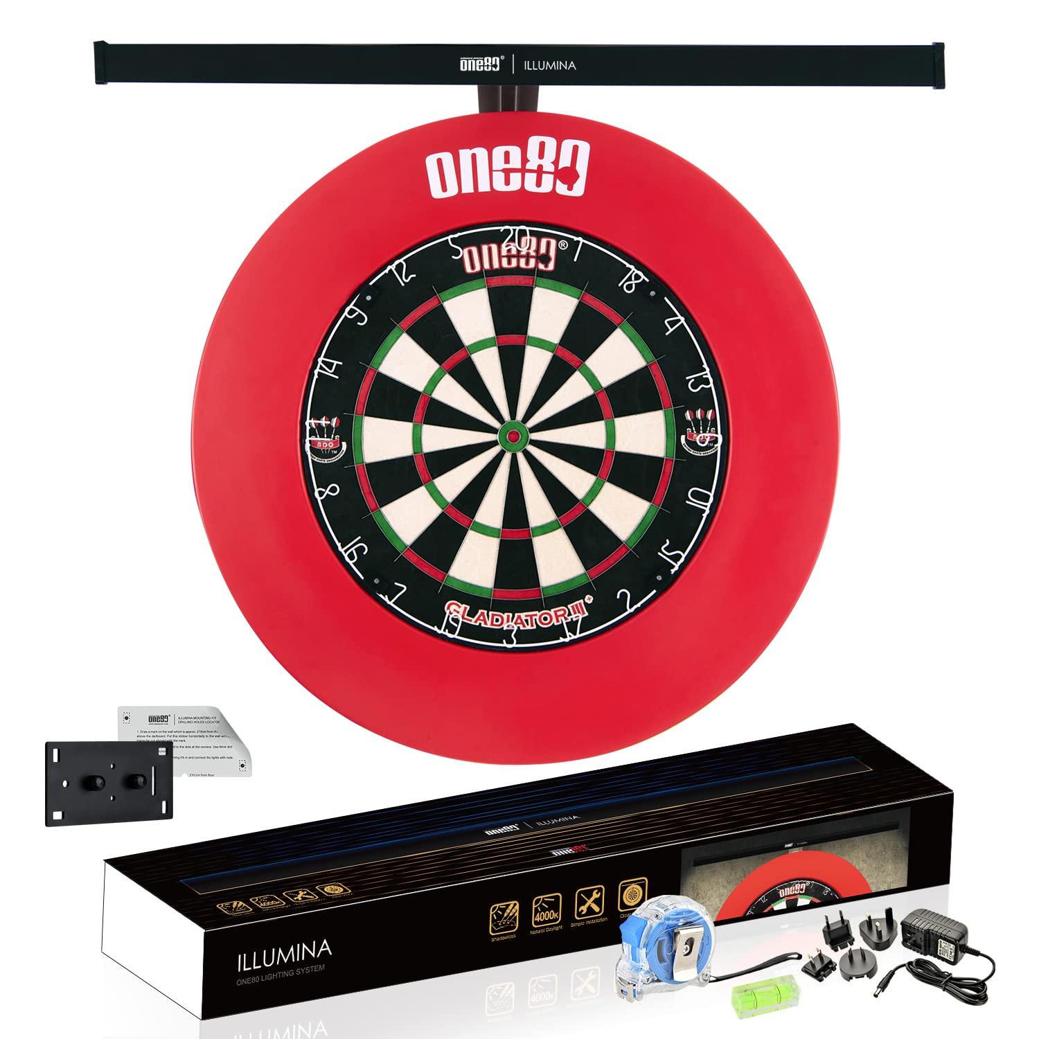 ILLUMINA Dartboard Lighting System - Minimal Shadow & Clear Vision Design with Natural Sunlight Effect | Includes Tape Measure & Spirit Level | Perfect for Home Game Rooms, Bars & Professional Dart Tournaments (Dartboard & Surround Not Included)
