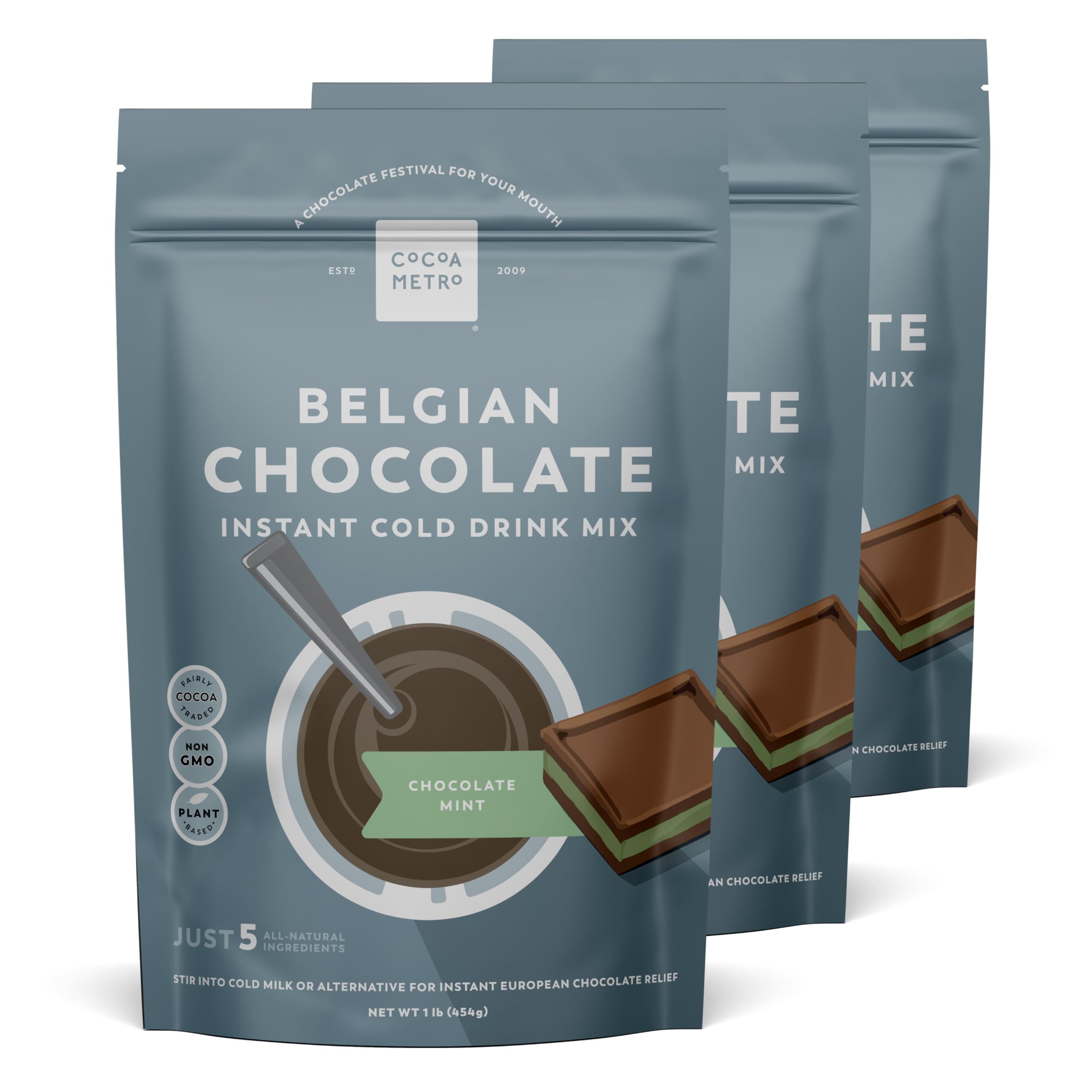 Premium Organic Belgian Chocolate Drink Mix - Cocoa Metro Classic (3 Pack) | Non-GMO, Gluten Free, No Carrageenan | Hot & Cold European-Style Drinking Chocolate | Perfect for Winter Warmth, Holiday Gifts & Cozy Cafe Moments (Mint Chocolate Flavor)