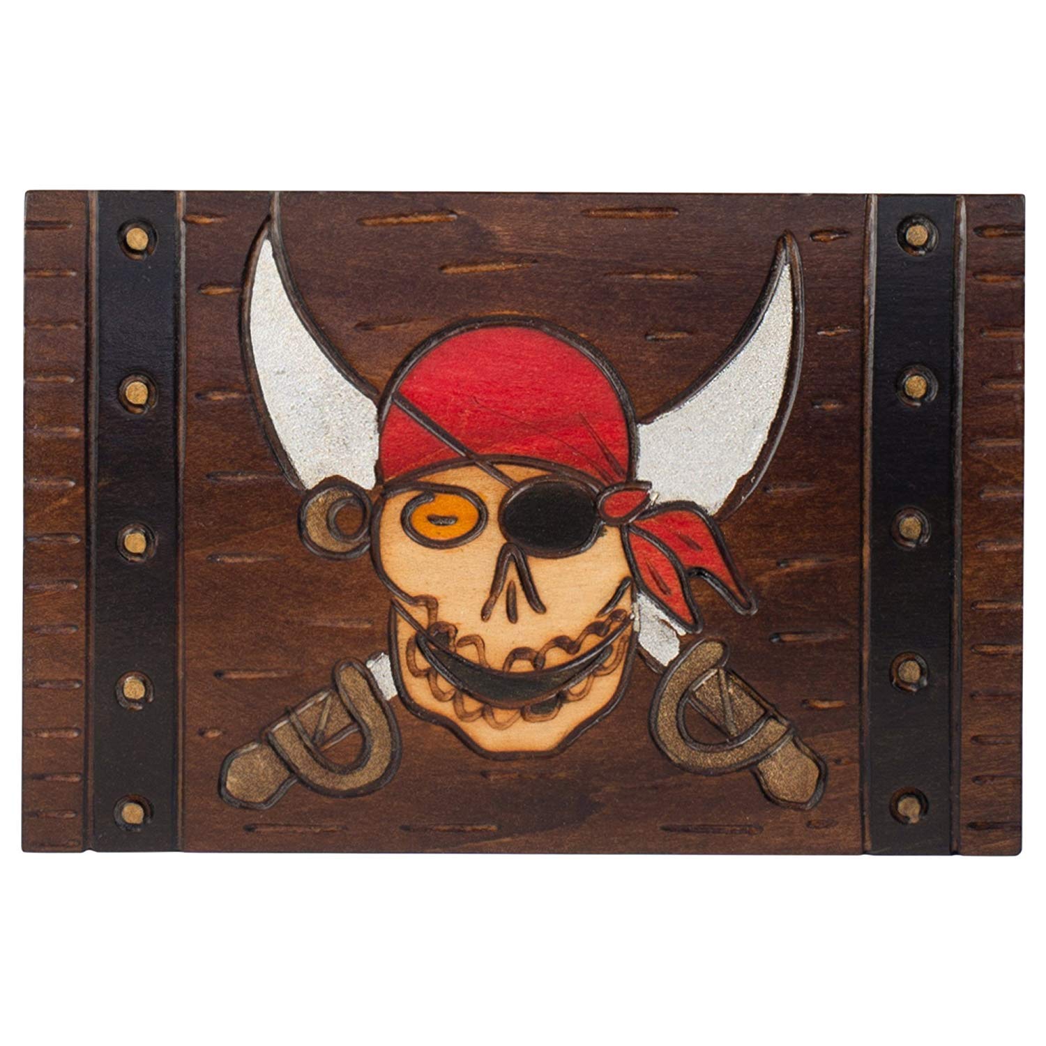 Handmade Pirate Chest Wooden Jewelry Box - Antique Treasure Keepsake Box for Necklaces, Rings & Collectibles - Perfect for Pirate Themed Decor, Gifts & Costume Accessories