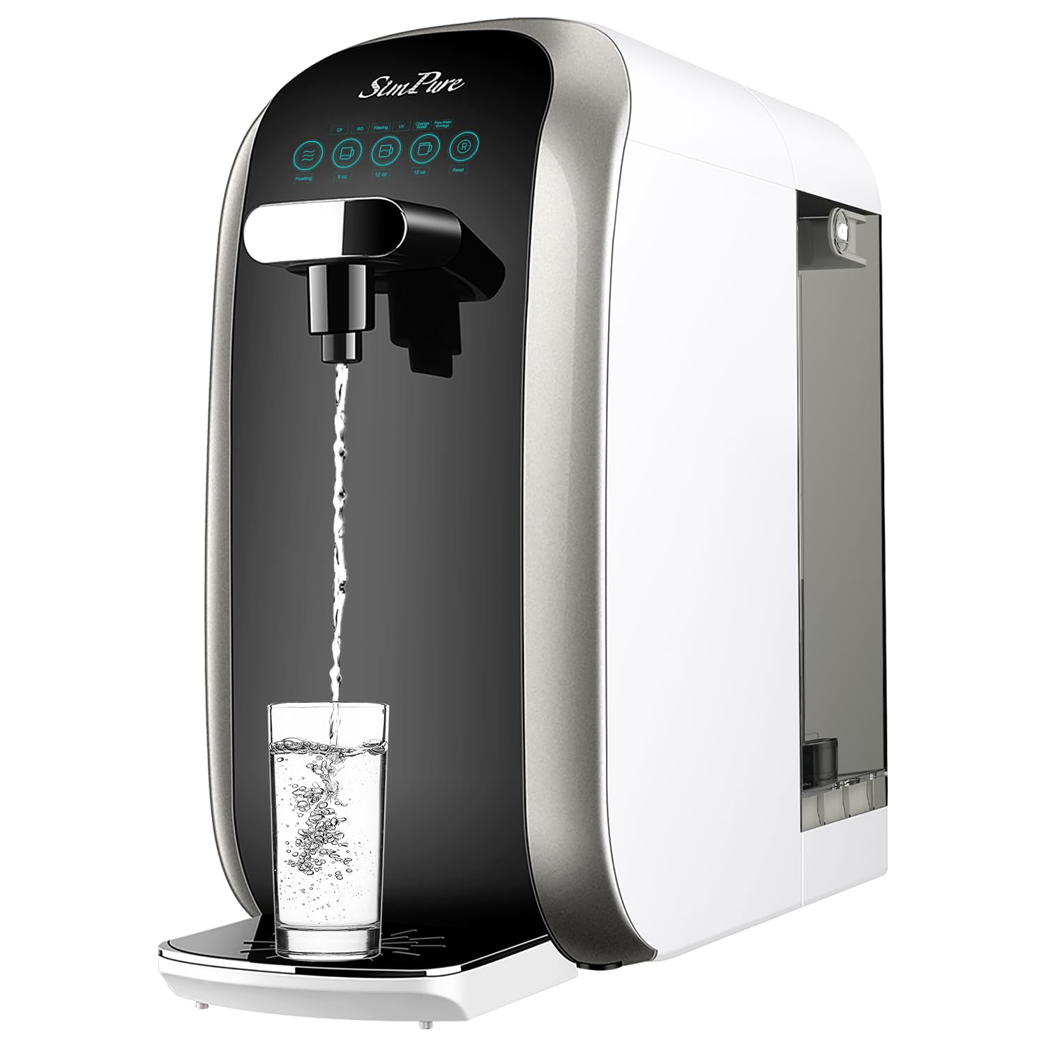 SimPure Y7P-BW UV Countertop Reverse Osmosis Water Filtration System - NSF/ANSI 58 Certified 5-Stage RO Purifier for Home, BPA Free & No Installation Required (4:1 Pure to Drain Ratio) - Perfect for Kitchen Countertops, RVs, and Small Spaces