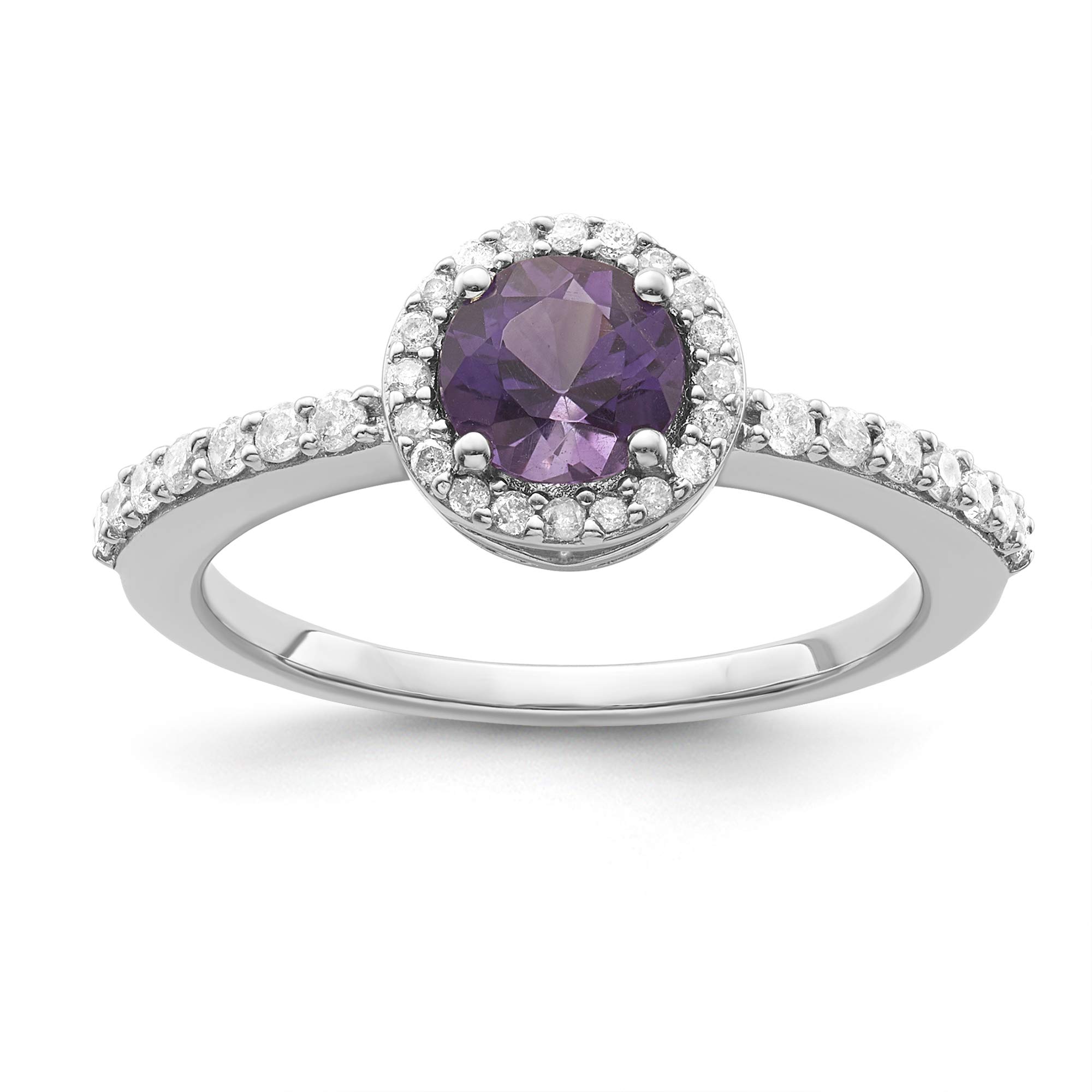 Sterling Silver Diamond & Amethyst Halo Ring - 1/4 cttw I-J Color I2-I3 Clarity - Size 10 | Elegant Wedding, Engagement & Anniversary Jewelry Gift for Women