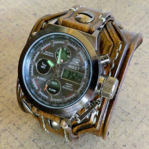 **Men's Brown Leather Cuff Watch – Digital Wide Wristband Bracelet for Casual & Formal Wear | Perfect for Gifts, Business, and Everyday Style**