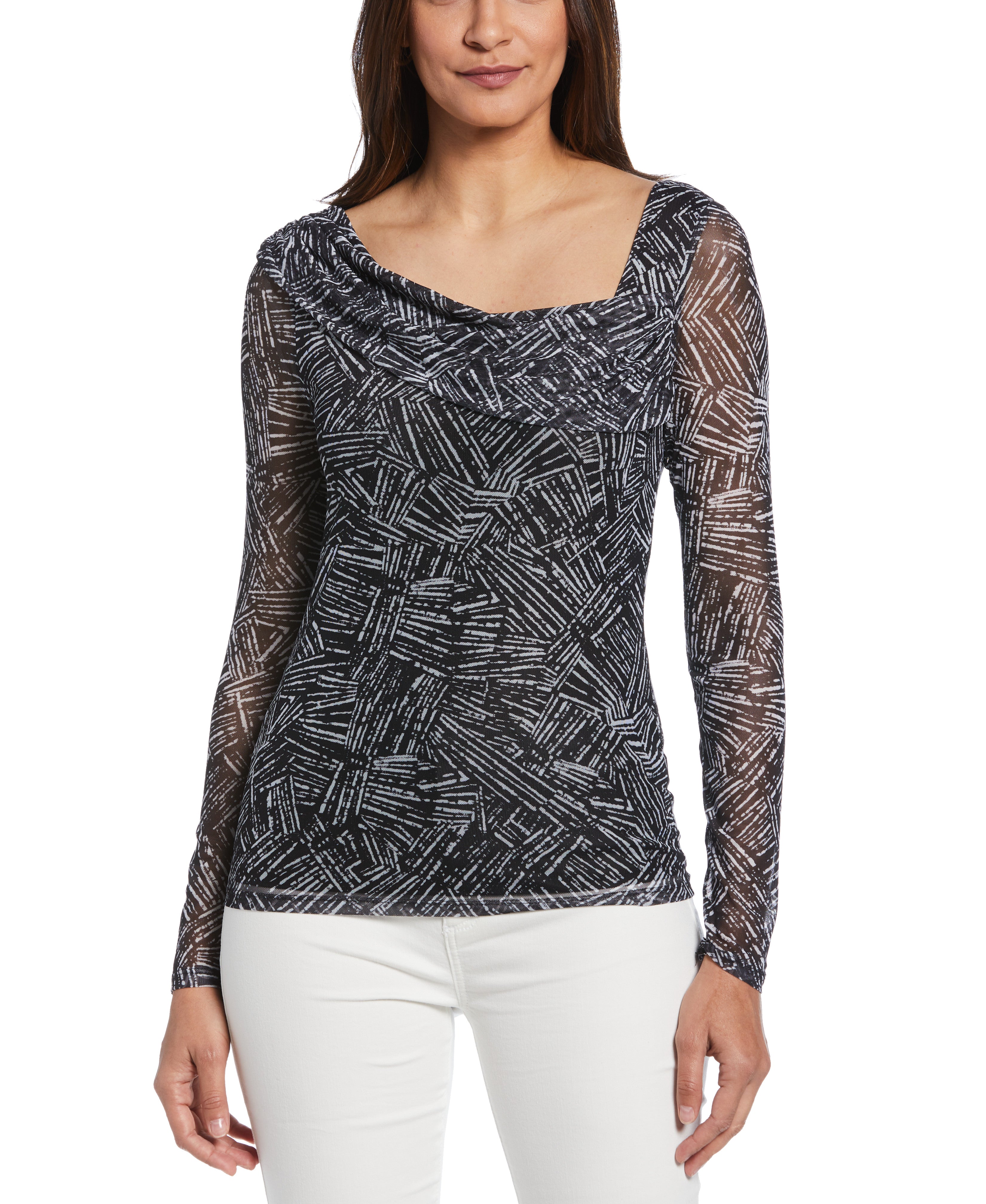 Fashionable Printed Asymmetrical Mesh Top for Women - Trendy Summer Blouse for Casual Outings, Parties & Beach Wear