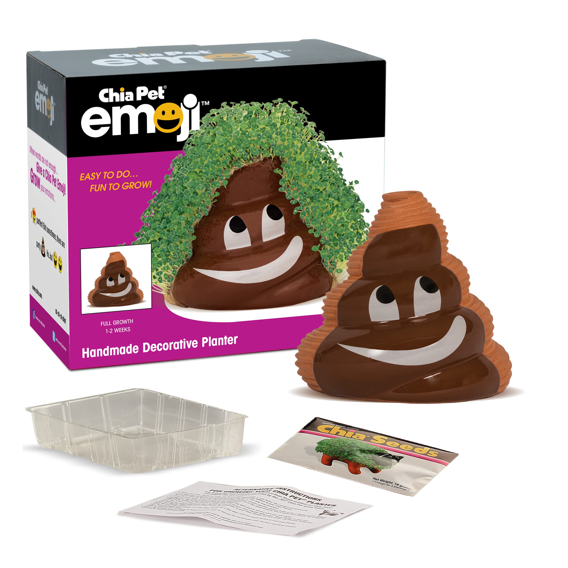 Chia Pet Emoji Poopy with Seed Pack - Decorative Pottery Planter Kit for Easy & Fun Growing - Unique Novelty Gift for Birthdays, Holidays & Housewarming - Perfect for Home Decor, Office Desk & Kids' Gardening Activities