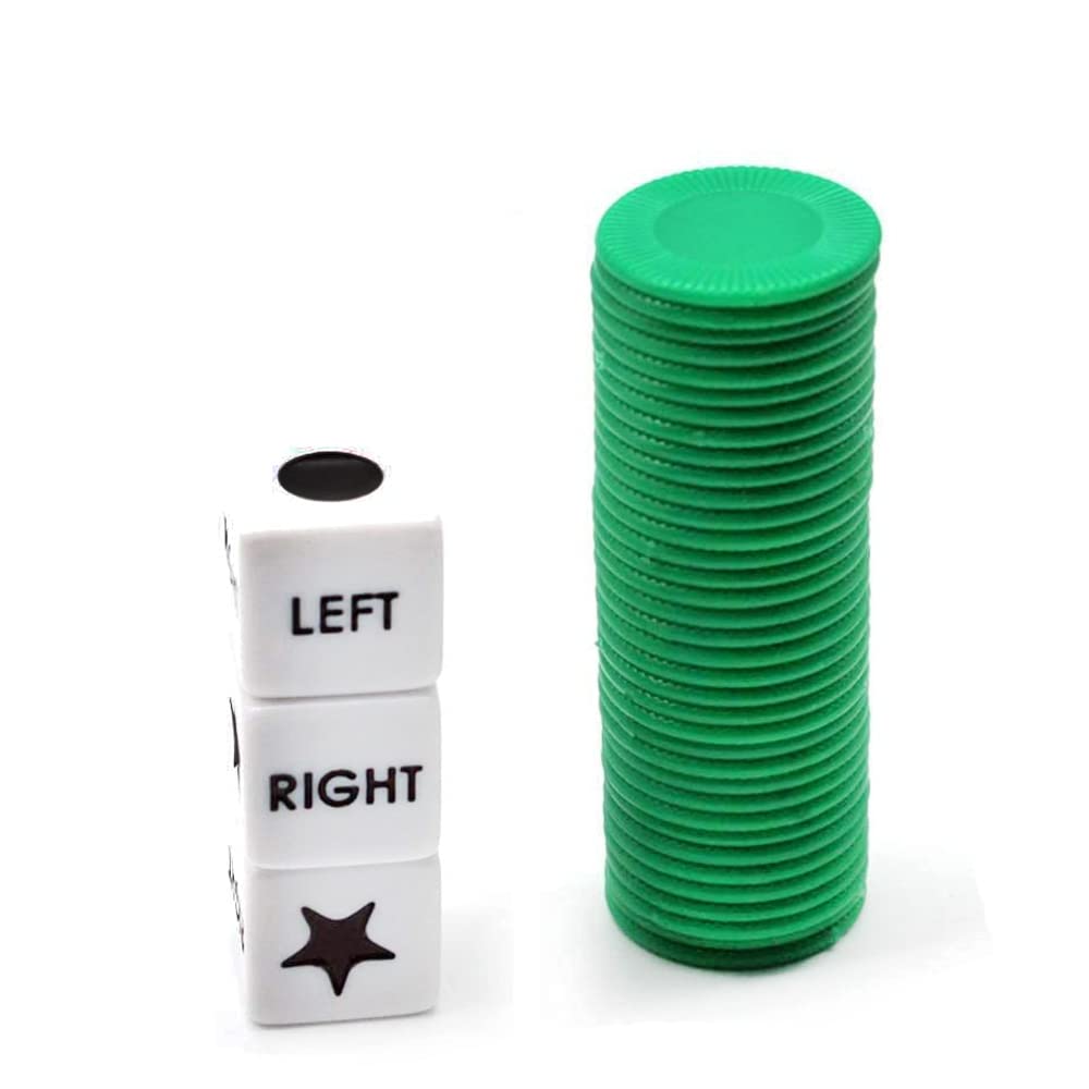 Right Left Center Dice Game Set with 3 Dice & 36 Chips - Fun Family Party Game for Adults & Kids - Perfect for Game Nights, Camping & Travel
