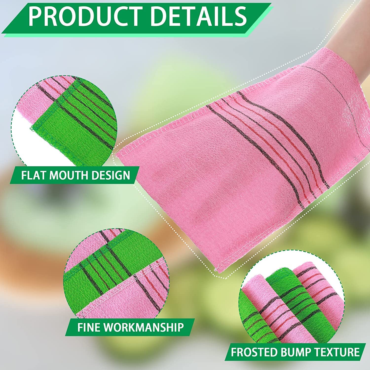 ENLIWISH Korean Exfoliating Bath Gloves 2Pcs - Soft Body Scrubber for Shower & Spa, Pink - Deep Cleansing & Skin Renewal for Smooth, Glowing Skin - Perfect for Korean Beauty Routine & At-Home Spa Days