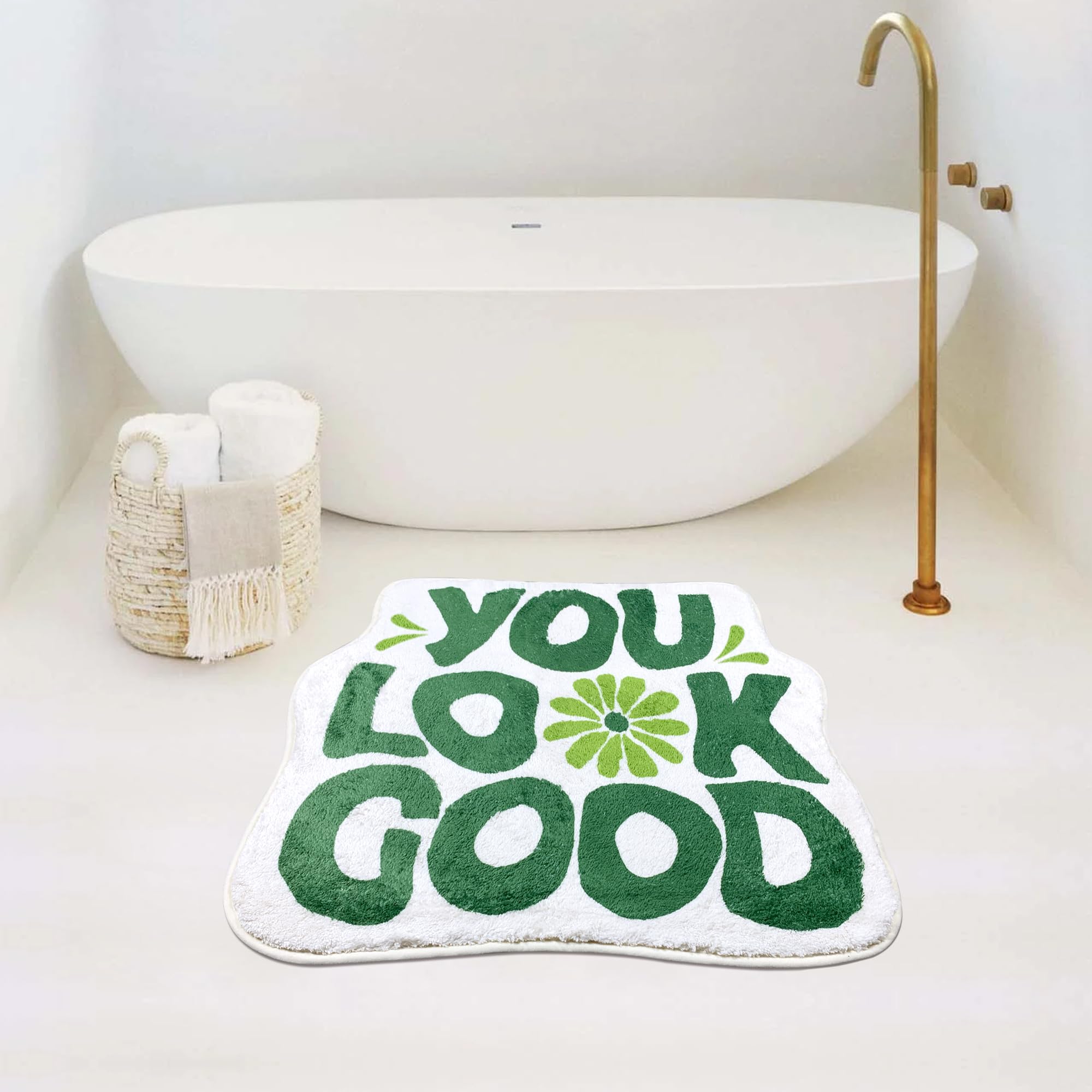 Soft Absorbent Non-Slip Microfiber Bath Mat - Cute Green Flower Design for Bathroom & Shower - 21x25 Inch Washable Rug - Perfect for Preppy Decor, Kids' Bathrooms & Spa-Like Retreats