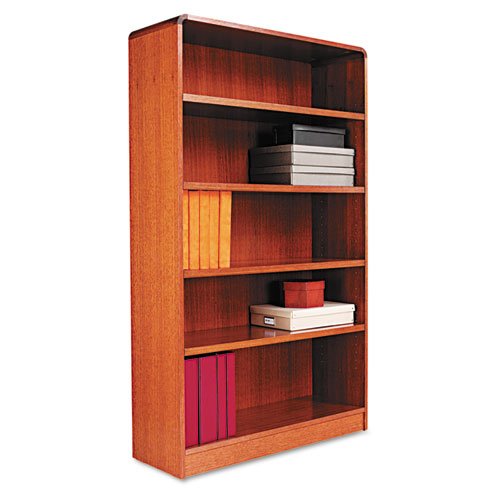 Alera Radius Corner Wood Veneer 5-Shelf Bookcase - 35.6 x 11.8 x 60 Inches, Medium Oak Finish - Perfect for Home Office, Living Room & Library Organization