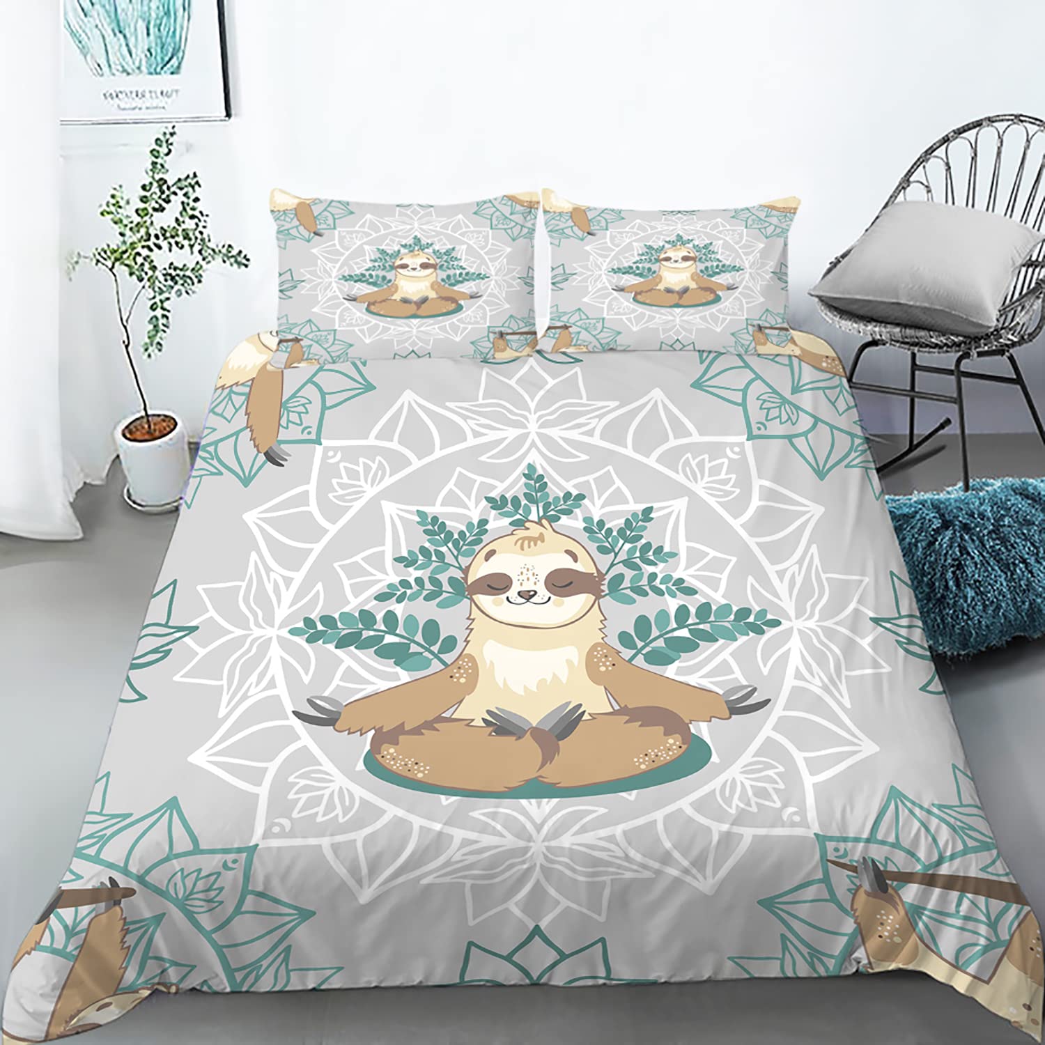 Cartoon Sloth Duvet Cover Set for Kids - Twin Size 3-Piece Bedding Set with 1 Quilt Cover & 2 Pillowcases - Soft Printed Sloth Pattern for Boys & Girls - Perfect for Kids' Bedrooms, Sleepovers & Cozy Room Decor