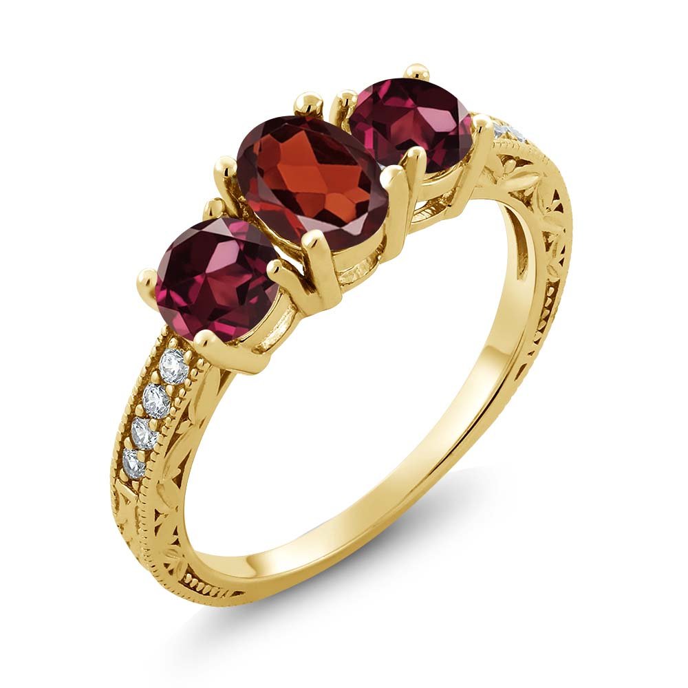 2.22 Ct Oval Red Garnet & Rhodolite Garnet Ring - 18K Yellow Gold Plated Sterling Silver Jewelry for Women - Perfect for Valentine's Day, Anniversary & Special Occasion Gifts
