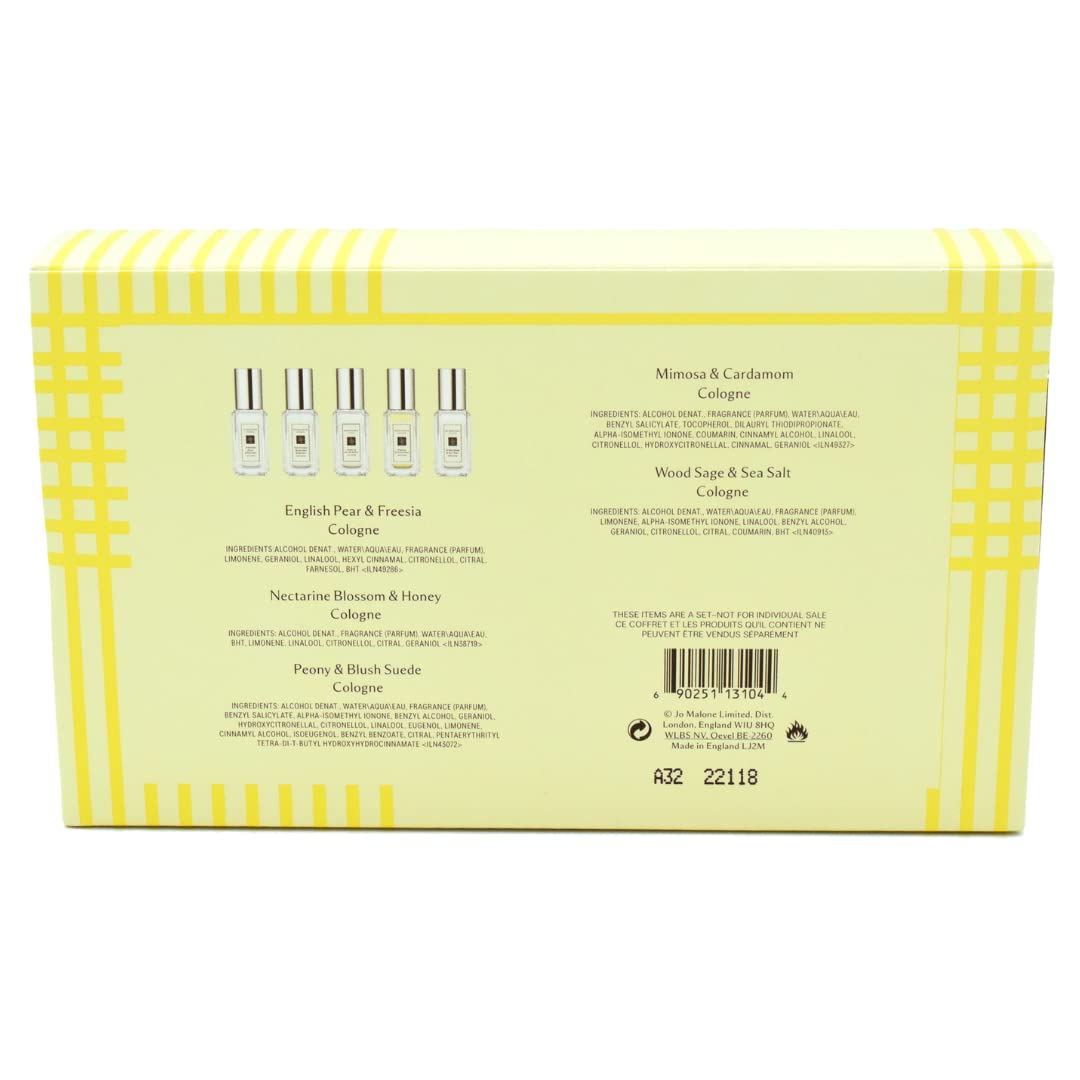 Jo Malone Cologne Collection 5-Piece Gift Set - English Pear & Freesia, Nectarine Blossom & Honey, Peony & Blush Suede, Mimosa & Cardamom, Wood Sage & Sea Salt | Luxury Perfume Sampler for Women, Perfect for Travel, Gifts & Everyday Fragrance