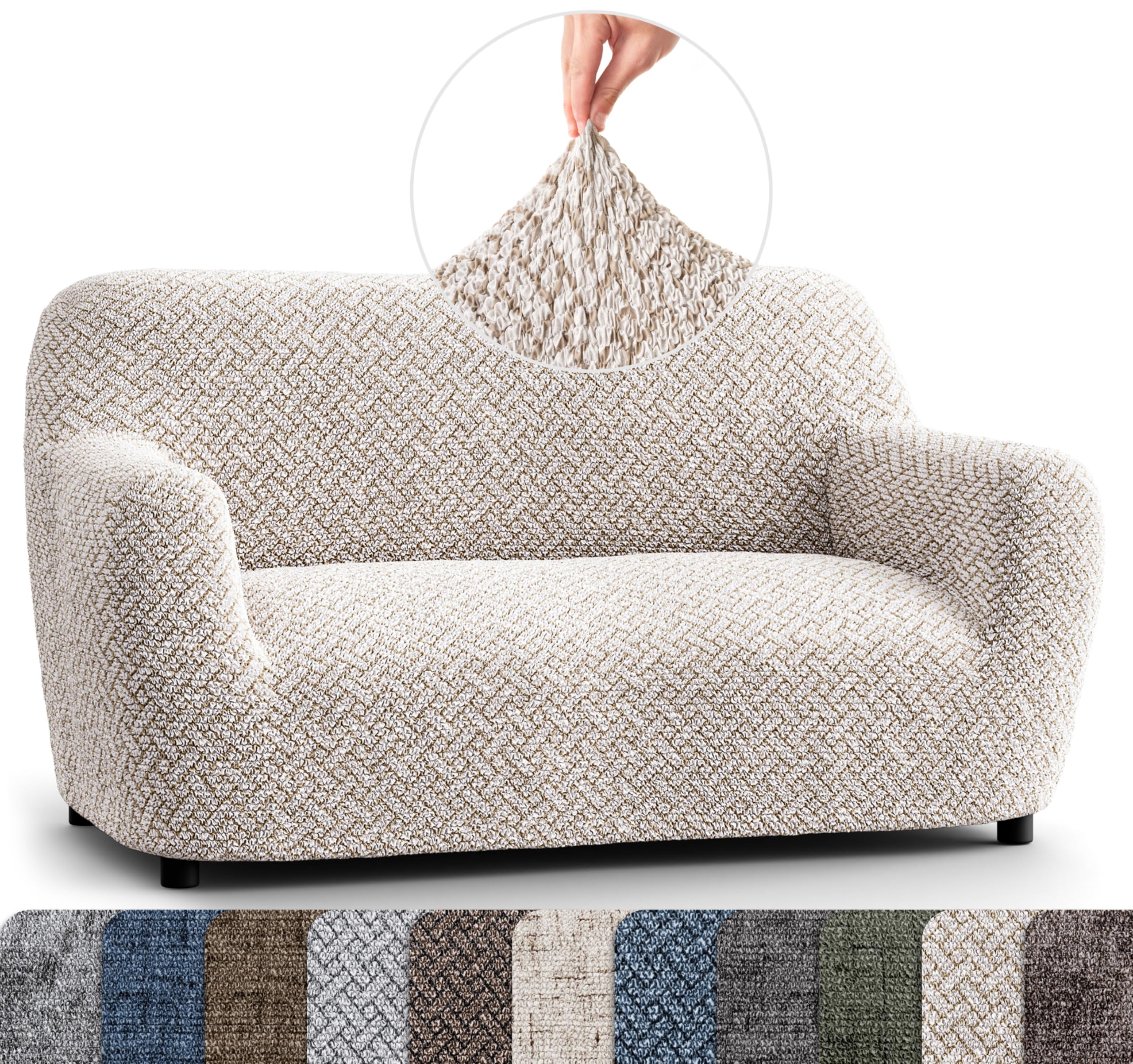 PAULATO BY GA.I.CO. Oversized Loveseat Slipcover - Stretch Sofa Cover for 2-Seater Couches - Washable Microfiber Protector in Venezia Cream Print - Perfect for Living Room, Bedroom & Home Decor