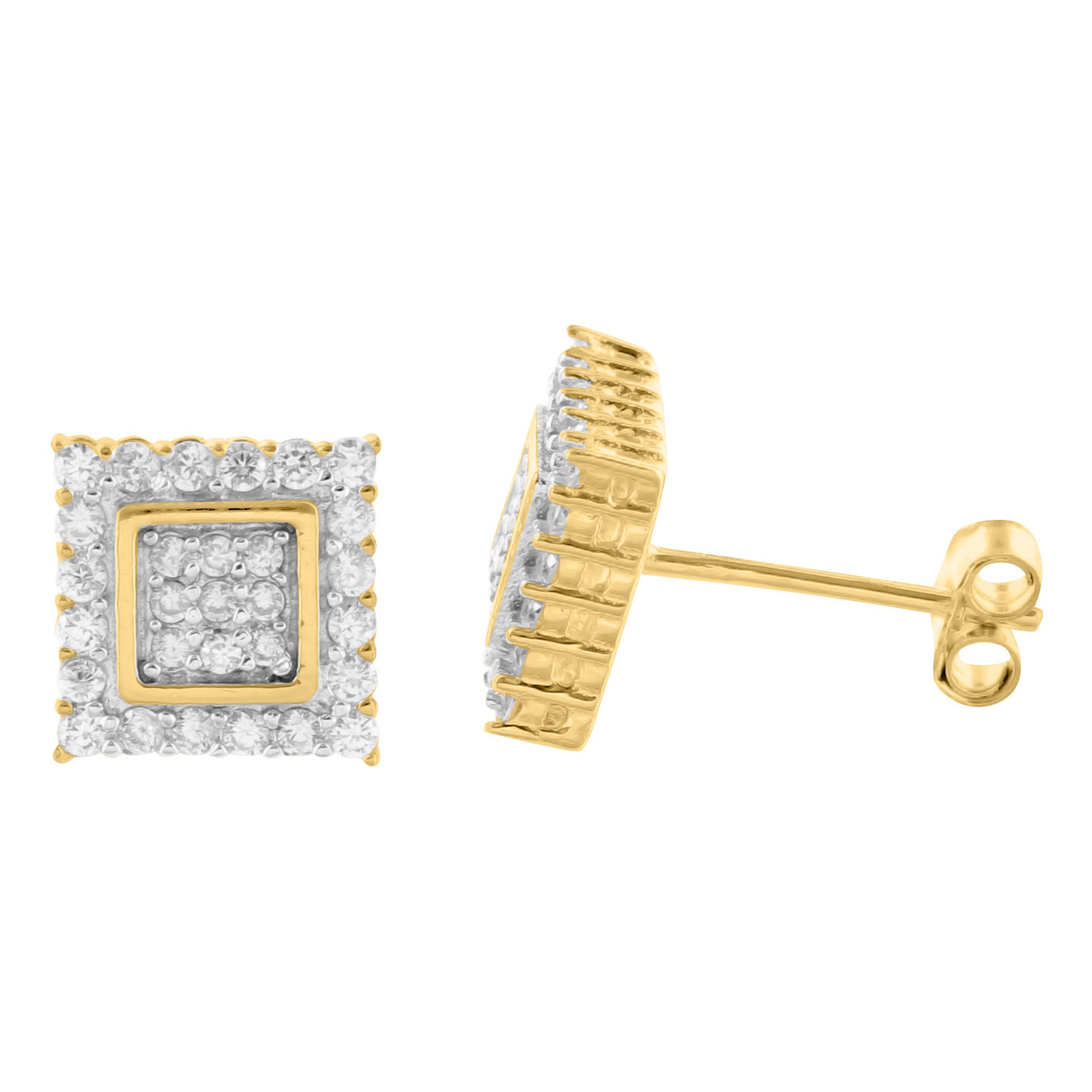 14K Yellow Gold Plated 925 Sterling Silver Lab-Grown Diamond Square Stud Earrings for Women - Perfect for Weddings, Parties & Everyday Elegance