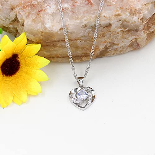 Uloveido Sterling Silver Blue Cubic Zirconia Heart Pendant Necklace - February Birthstone Jewelry for Women | Perfect Birthday Gift for Mom, Wife, Valentine's Day Present | Elegant Everyday Wear & Special Occasion Accessory