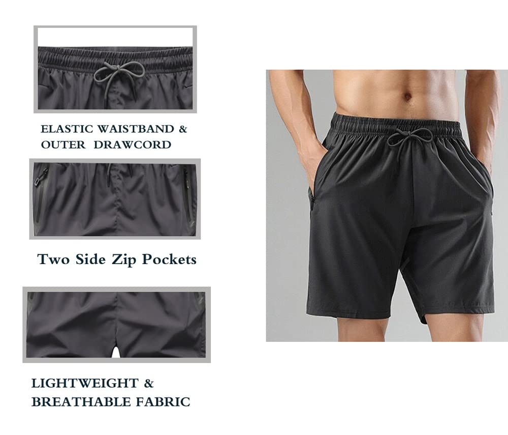 Men's Quick Dry Workout Shorts with Zipper Pockets - Lightweight Athletic Performance Gym Shorts for Running, Training & Outdoor Activities
