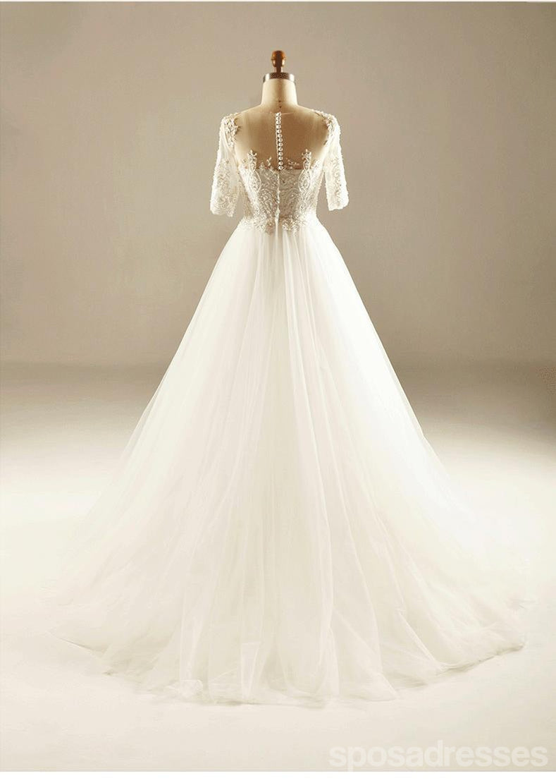 Elegant Long Sleeve Empire Lace Beaded Wedding Dress - Custom Made Bridal Gown WD225 | Perfect for Church Weddings, Beach Ceremonies & Formal Receptions