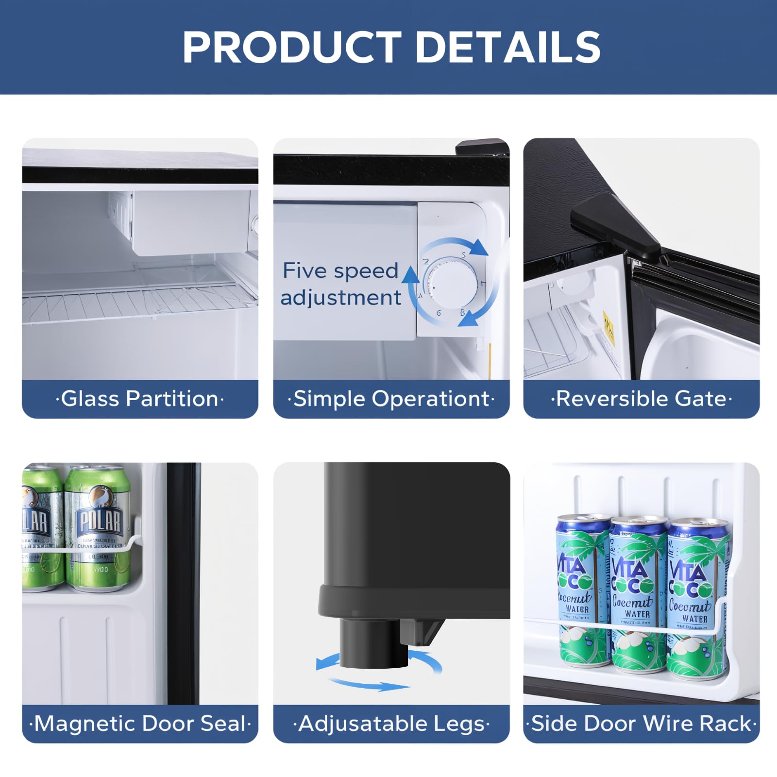 BANGSON 1.6 Cu.Ft Mini Fridge with Freezer - Energy Efficient, Ultra Quiet Compact Refrigerator for Office, Apartment, Dorm & Bedroom - Perfect for Storing Drinks, Snacks and Small Food Items