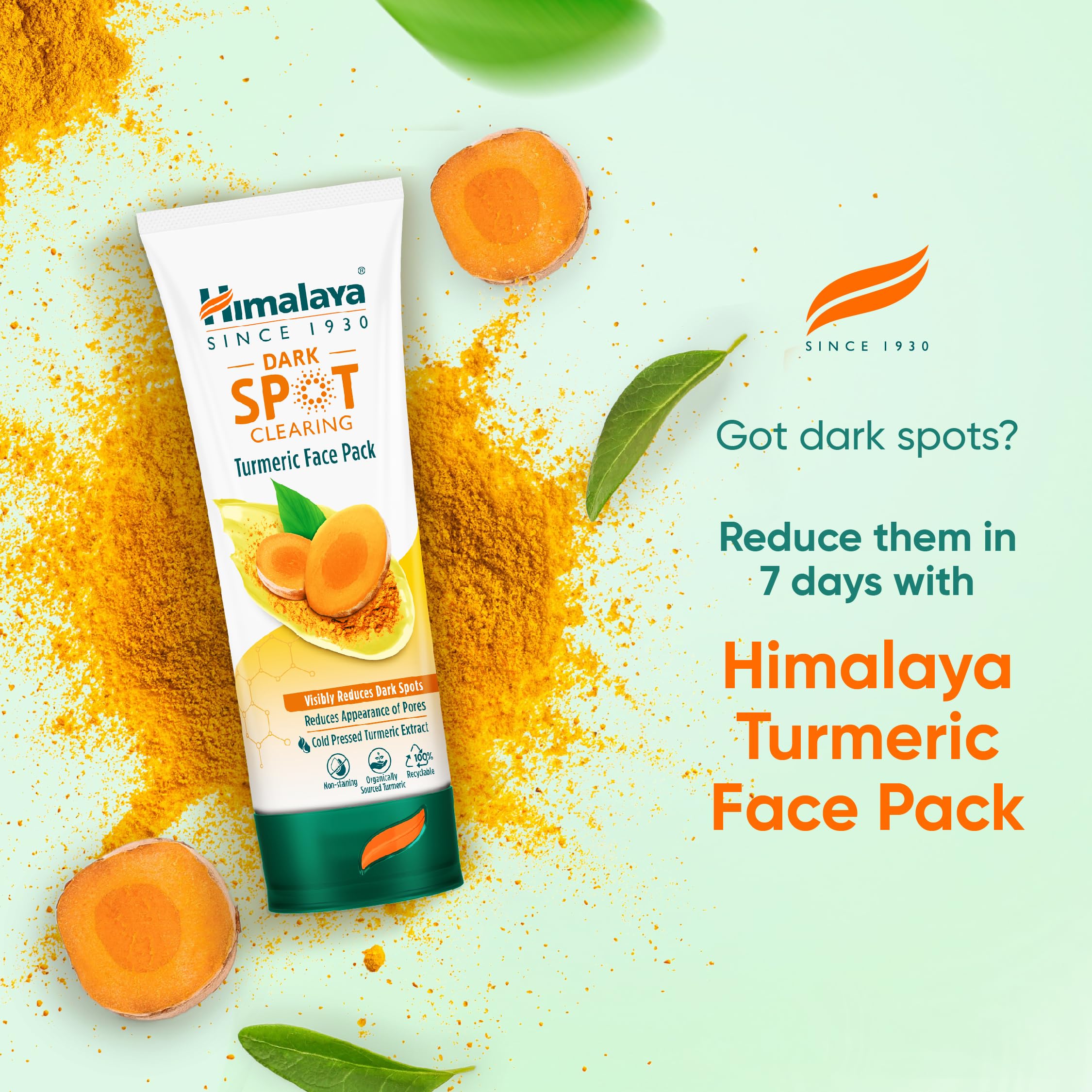 Himalaya Dark Spot Clearing Turmeric Face Pack - Organic Turmeric for Radiant Skin | Reduces Dark Spots in 7 Days | 50g | Brightening Facial Mask for Acne Scars & Hyperpigmentation | Perfect for Daily Skincare Routine & Glowing Complexion