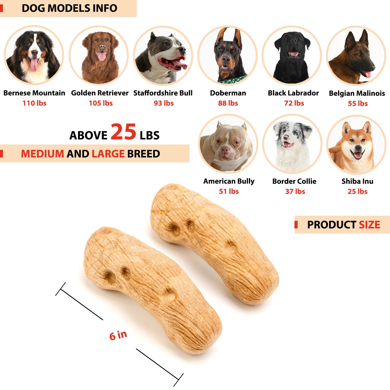 Willjoy 2-Pack Durable Pine Wood & Nylon Dog Chew Toys for Aggressive Chewers - Indestructible Bacon-Flavored Toys for Large Dogs to Keep Them Busy - Perfect for Playtime, Training & Anxiety Relief