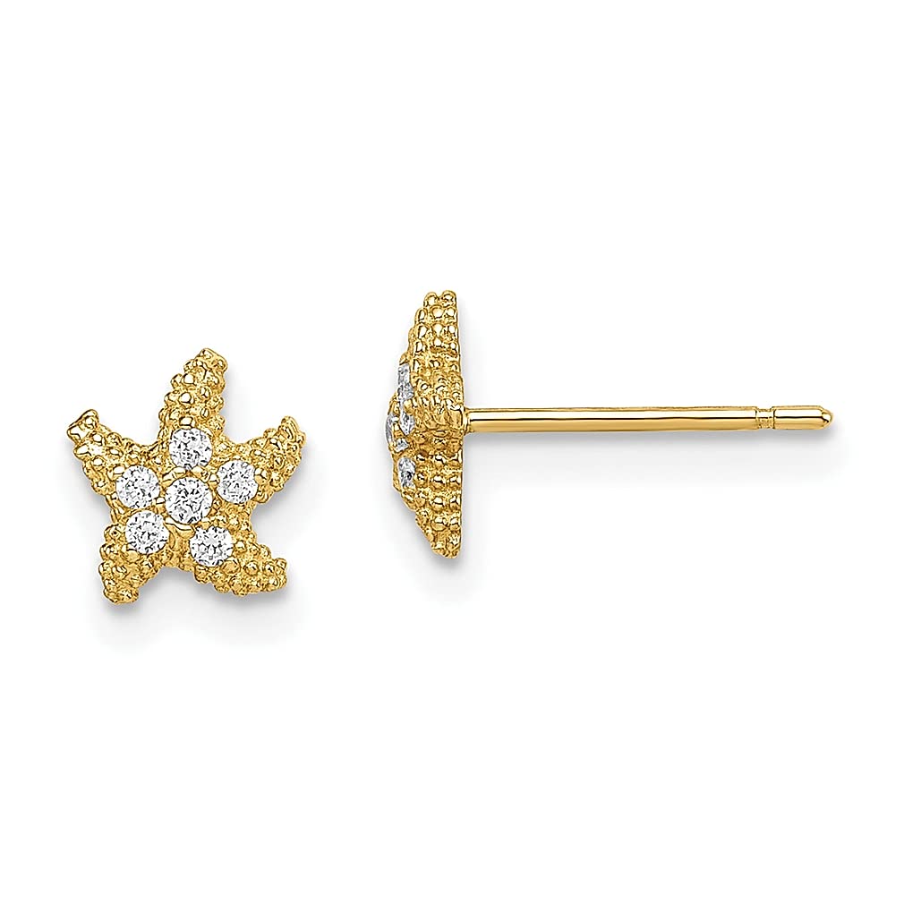 14K Yellow Gold Cubic Zirconia Starfish Stud Earrings for Women - Animal & Sea Life Fine Jewelry - Perfect Gift for Her - Ideal for Beach Vacations, Summer Outfits & Special Occasions