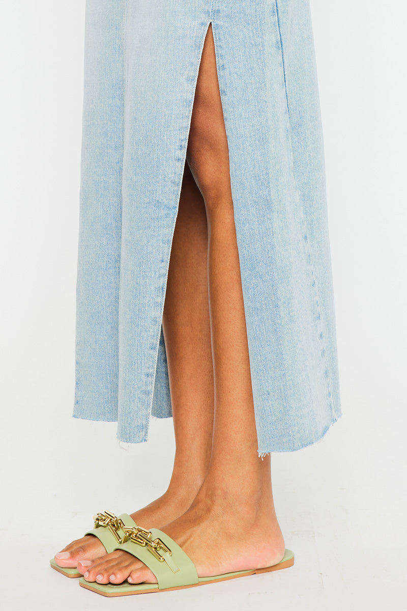 Melinda Women's Maxi Denim Skirt - High Waisted Long Denim Skirt for Women, A-Line Stretch Comfortable Jeans Skirt for Casual Outfits & Summer Fashion