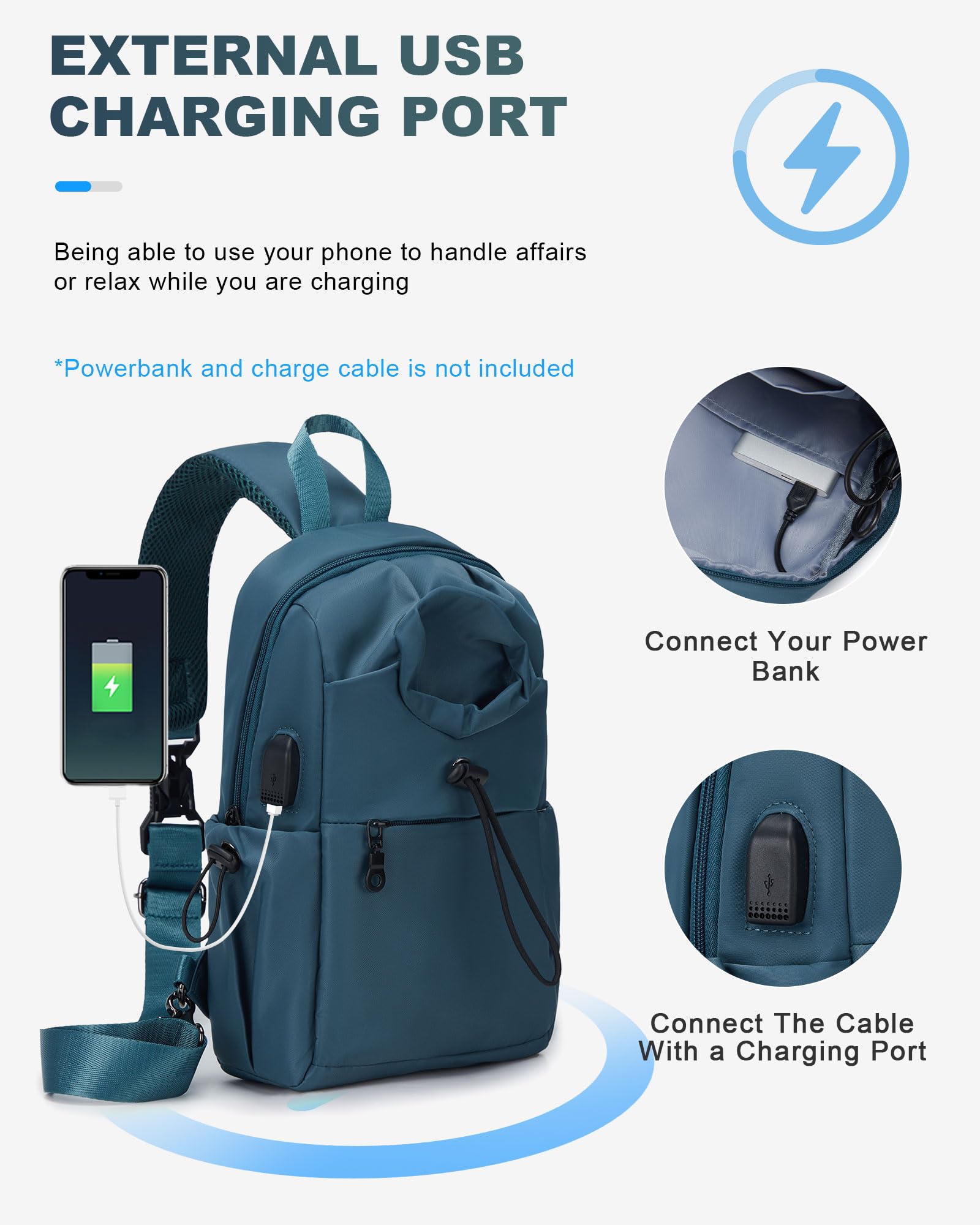 Tactical Sling Backpack for Men - Peacock Blue Anti-Theft Shoulder Bag, Compact Crossbody Chest Pack for Motorcycle Riding, Travel, Hiking & Outdoor Sports | Perfect for Commuting, Gym & Everyday Use