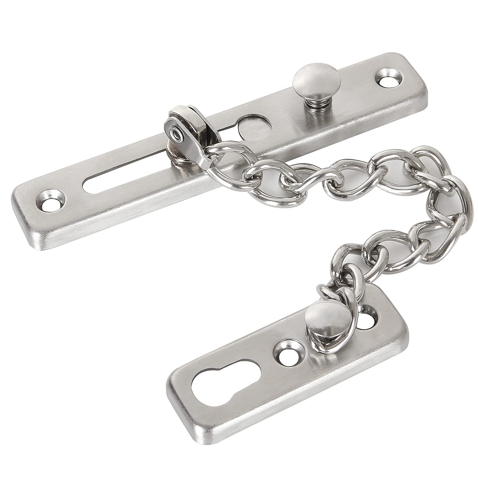 Heavy Duty Stainless Steel Door Security Chain Lock - 5 Pack Anti-Theft Spring Press Lock with Screws for Home & Apartment Safety - Silver Polished Finish for Interior/Exterior Doors