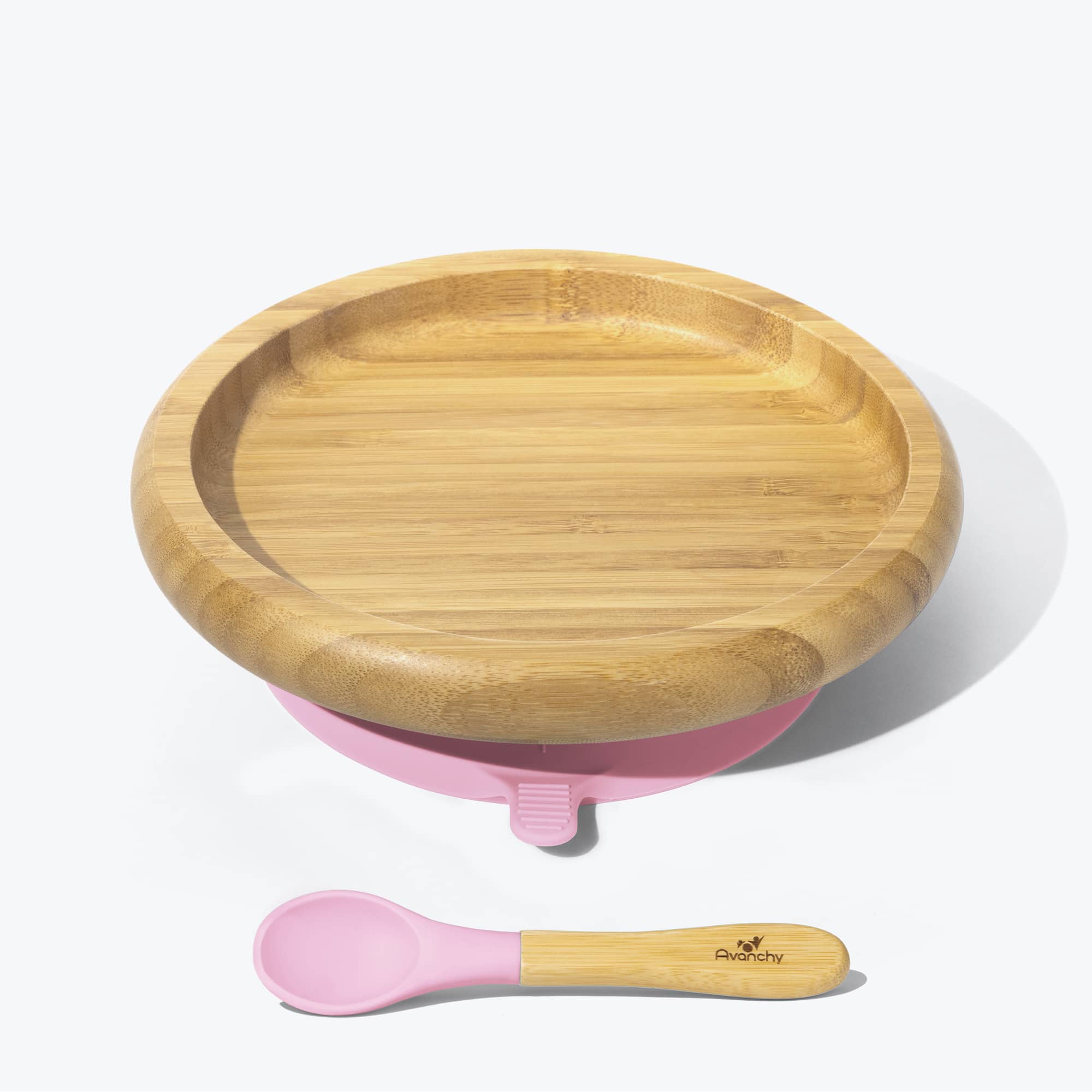 Avanchy Bamboo Suction Baby Plate with Spoon - Eco-Friendly Toddler Feeding Set in Pink | Perfect for Mess-Free Meals, High Chairs & Travel