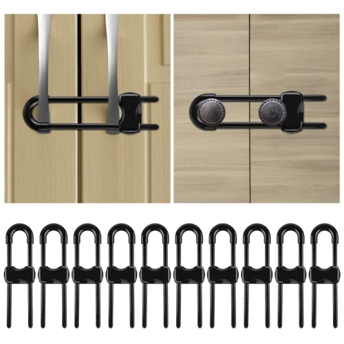 10 Pack Adjustable Sliding Cabinet Locks - Child Safety Latches for Baby Proofing Cabinets, Cupboards & Dressers | Secure Knobs & Handles on Storage Doors, Closets & Furniture - Perfect for Childproofing Homes & Nurseries