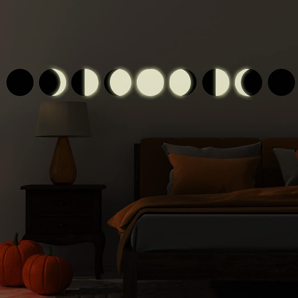 Mystic Moon Phases Glow-in-The-Dark Wall Decals - Peel & Stick Removable Wallpaper for Halloween Decor, Bedroom, Nursery & Party
