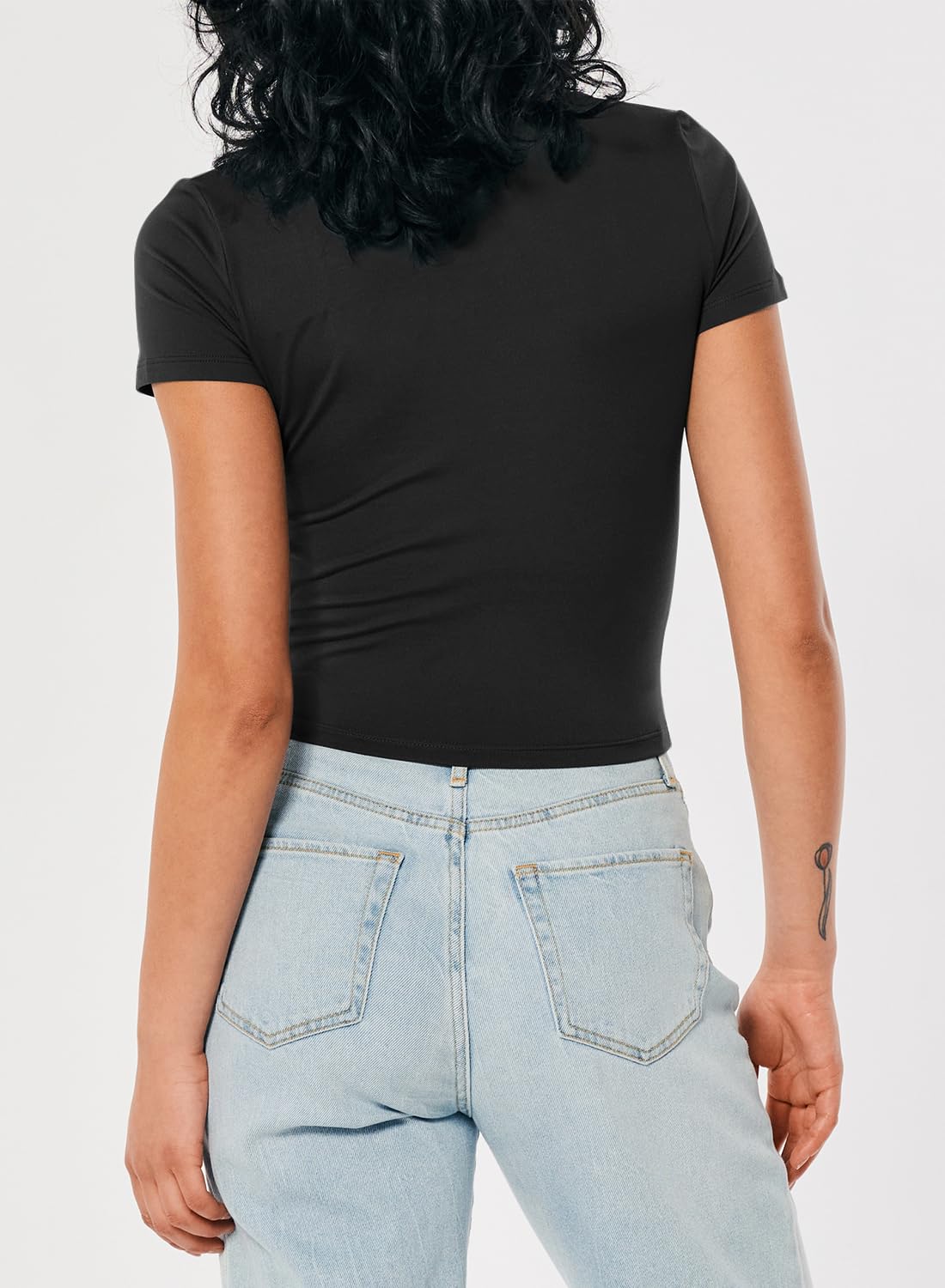 Women's Square Neck Short Sleeve Crop Top - Double Layer Tight Fitted Basic Tee Shirt for Casual Wear, Summer Outfits & Street Style Fashion