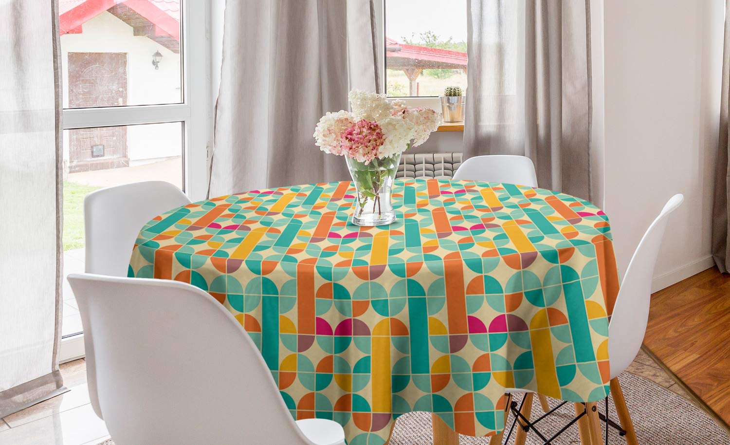 Ambesonne Retro Round Tablecloth 60