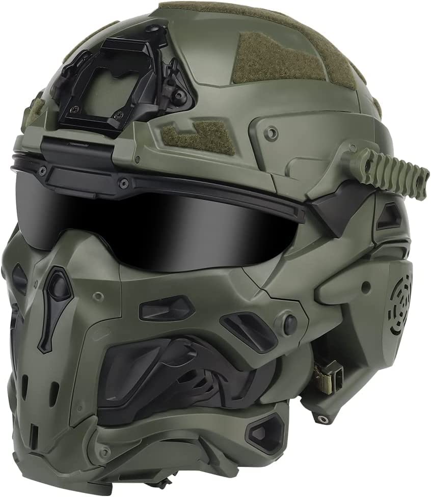 Tactical Airsoft Helmet with Built-in Headset & Anti-Fog Fan - Adjustable Sliding Goggles for Military Simulation, Outdoor Sports & Airsoft Games