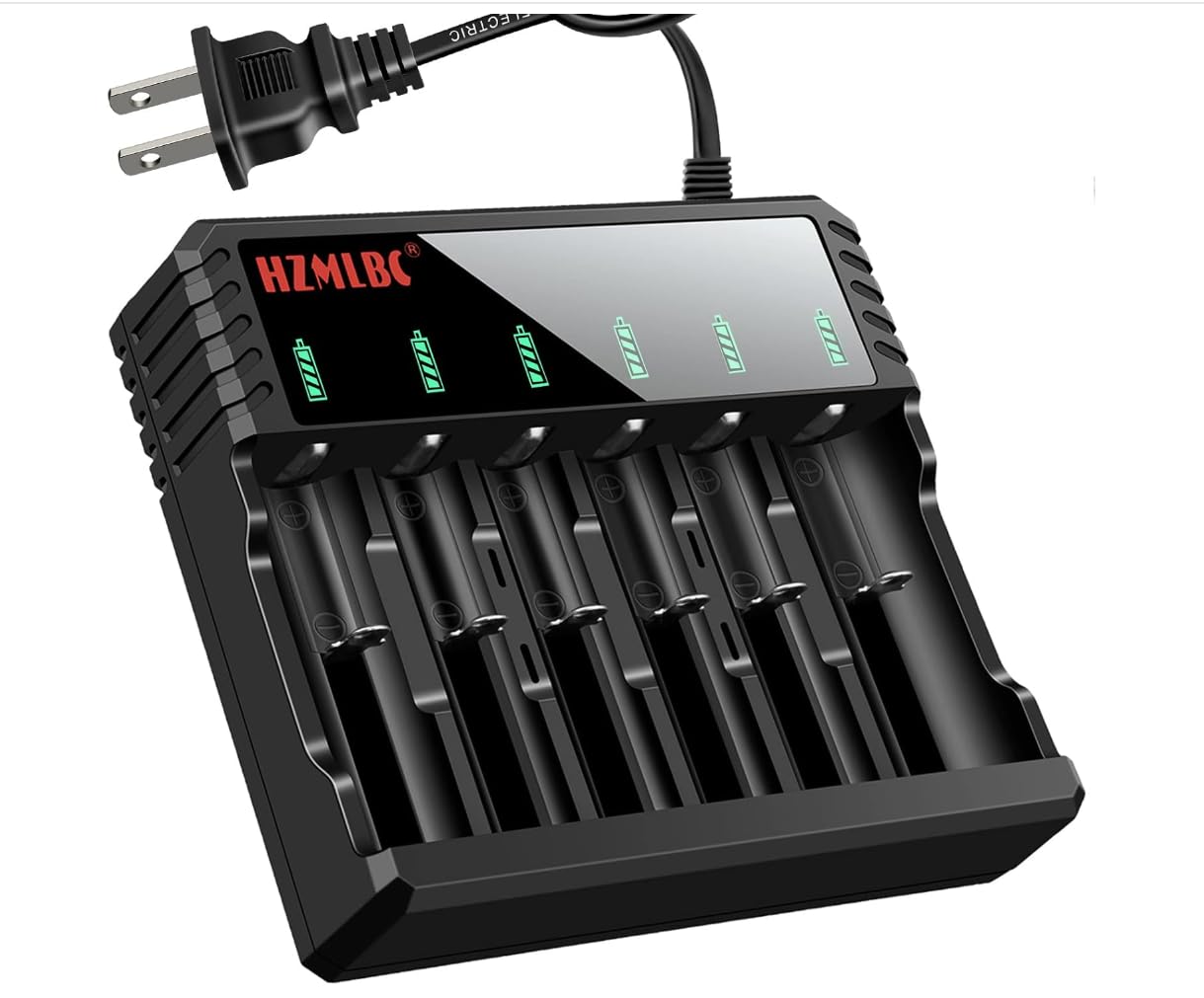 Universal 6-Slot 18650 Battery Charger - Smart LED Indicator AC Charger for 3.7V Li-ion Rechargeable Batteries (26650, 18500, 14500) - Perfect for Flashlights, Headlamps & Emergency Power Supplies