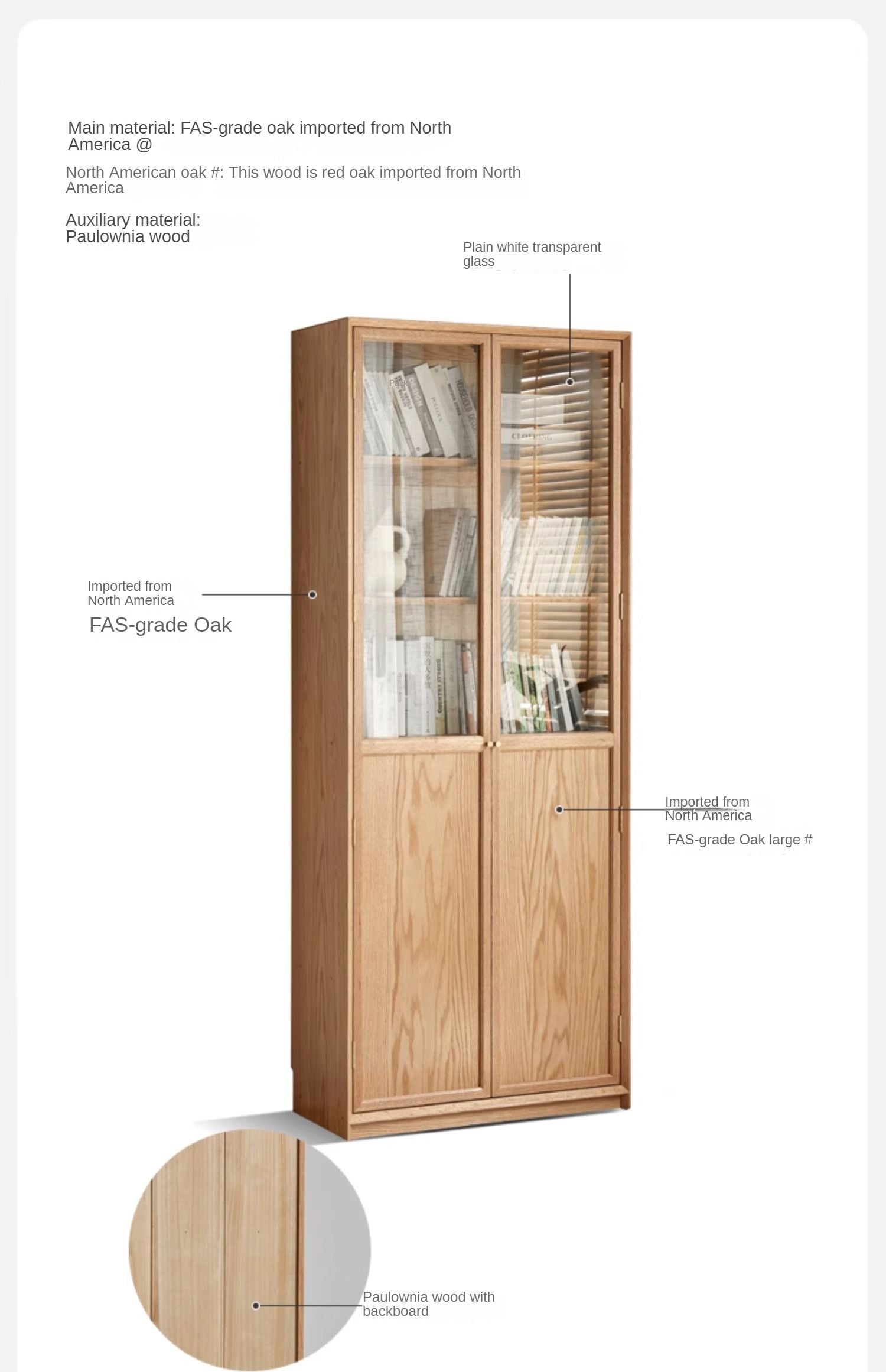 Oak Solid Wood Floor Standing Bookcase - Adjustable Whole Wall Bookshelf for Living Room, Office & Library | Free Combination Design for Custom Storage