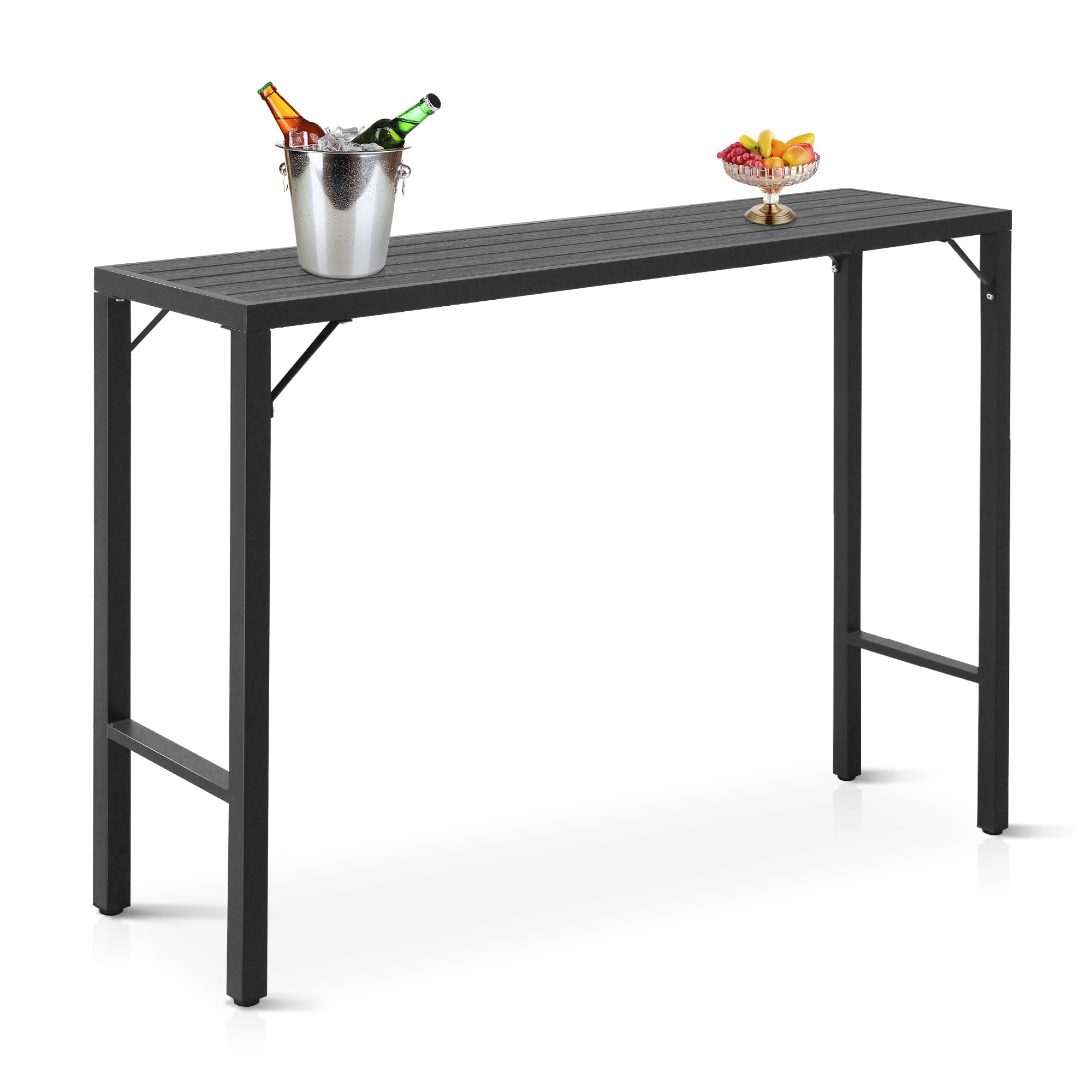55 Inch Outdoor Bar Table - Patio Bar Height Counter with Waterproof Top for Balcony, Garden, Yard & Poolside - Black Pub Dining Table for Outdoor Entertaining & Relaxation