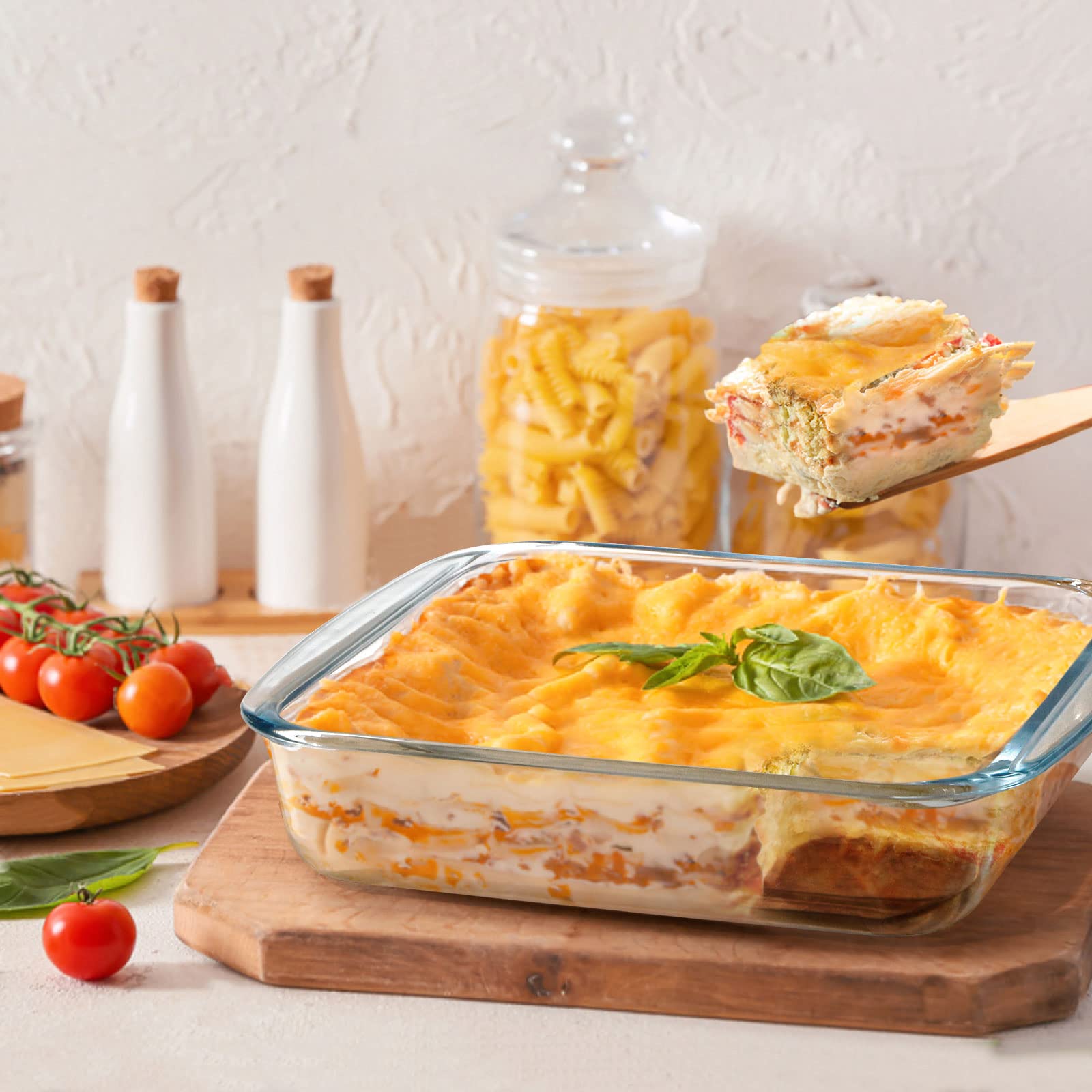 Nutriups 1.7QT Square Glass Baking Pan - Oven Safe Baking Dish for Brownies, Lasagna & Casseroles | Perfect for Holiday Cooking & Family Gatherings