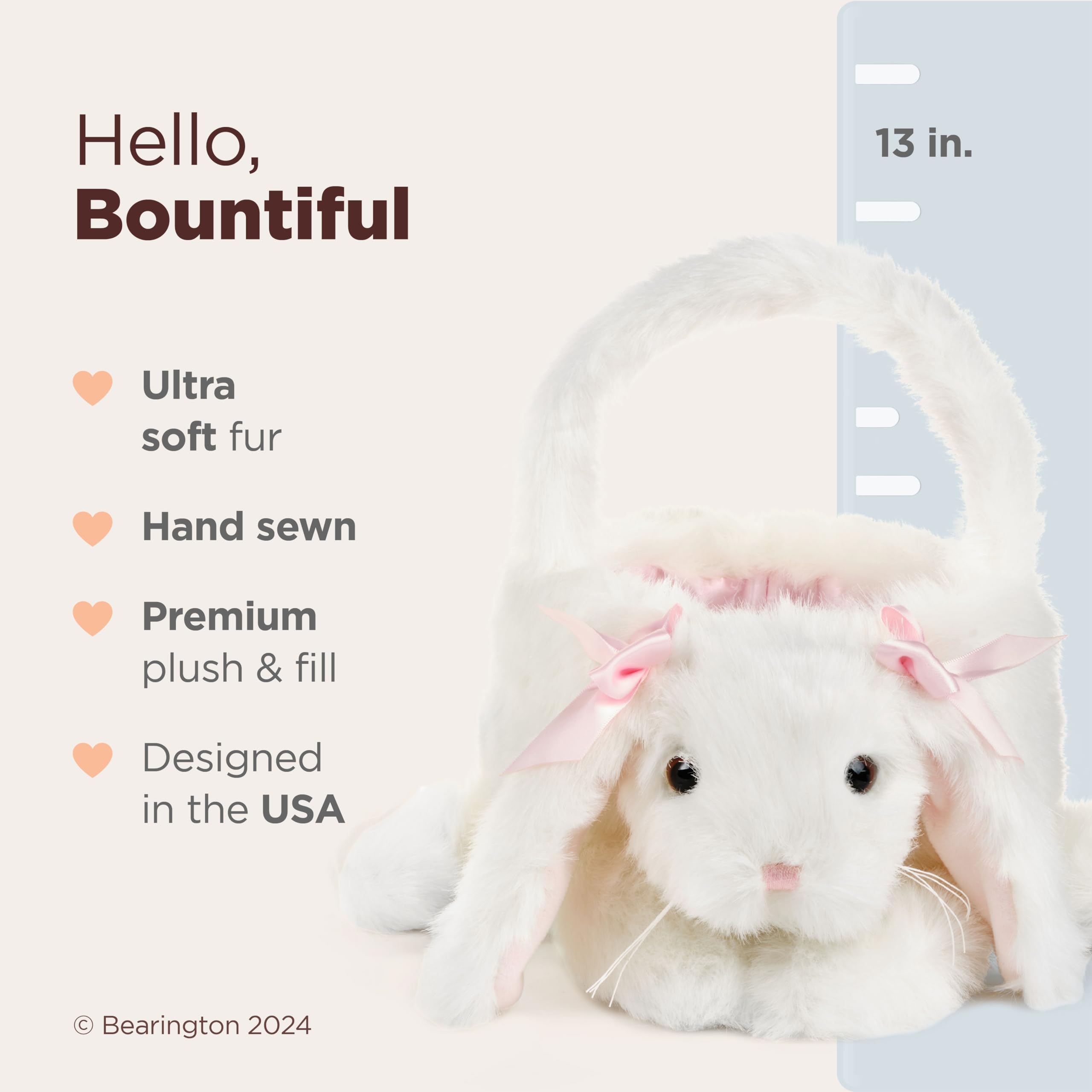 Bearington White Bunny Rabbit Plush Easter Basket Stuffed Animal - 12 x 13 Inch Soft Cuddly Bunny Toy for Babies & Toddlers - Perfect Easter Gift Basket for Kids, Baby Shower & Spring Decorations